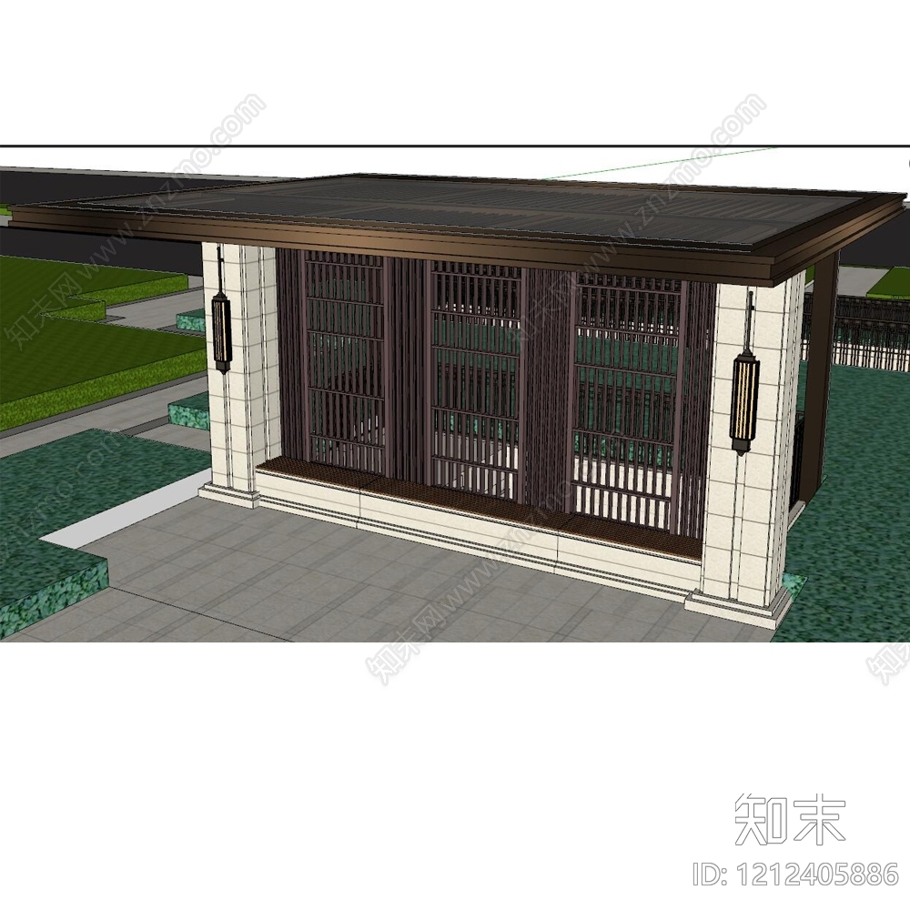 现代新中式廊架施工图下载【ID:1212405886】