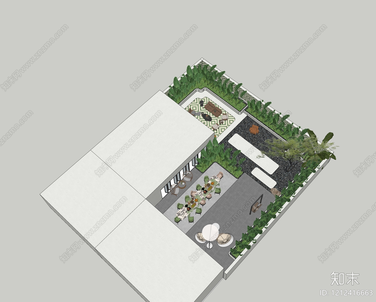 现代轻奢屋顶花园SU模型下载【ID:1212416663】