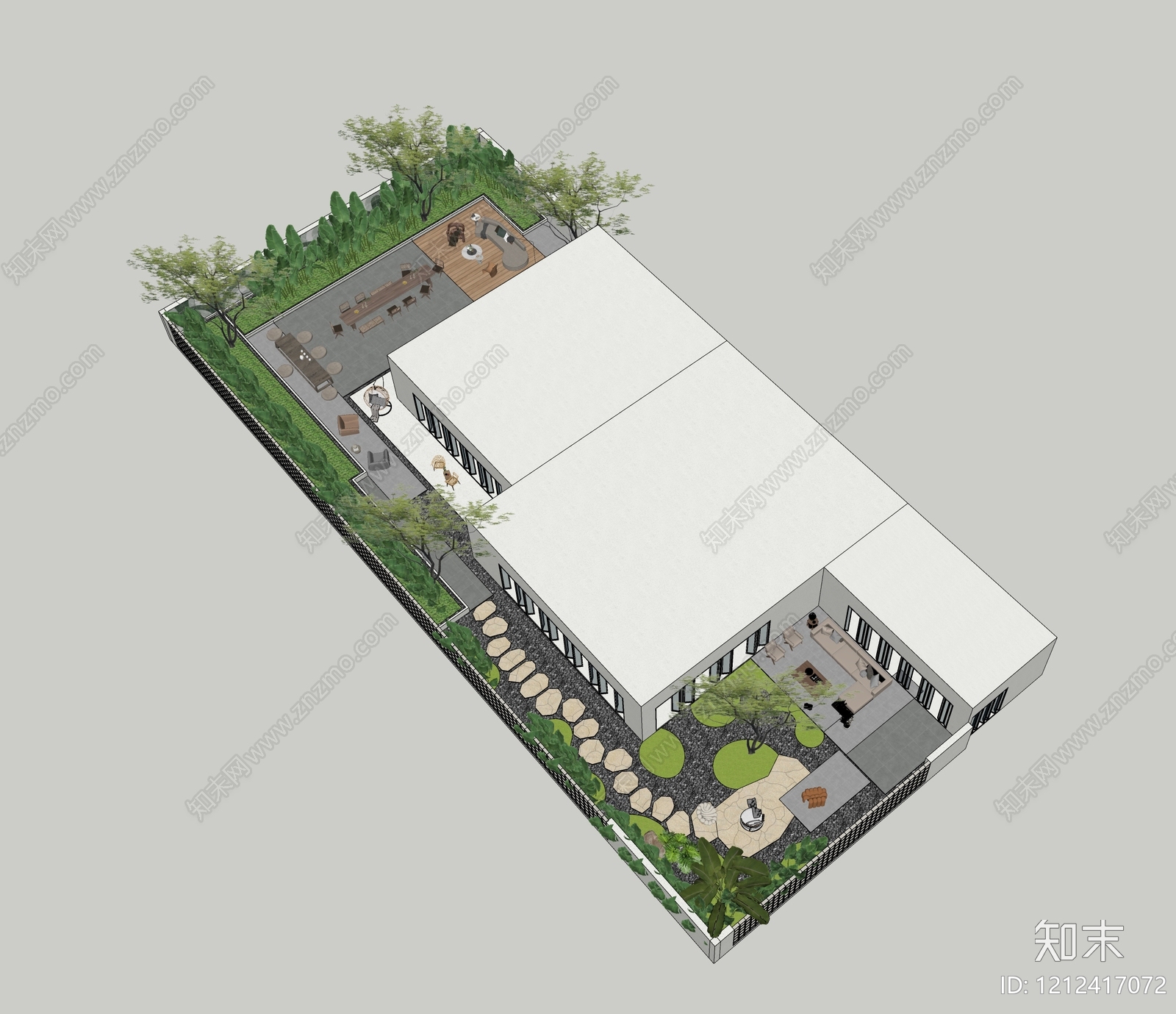 现代简约别墅庭院SU模型下载【ID:1212417072】