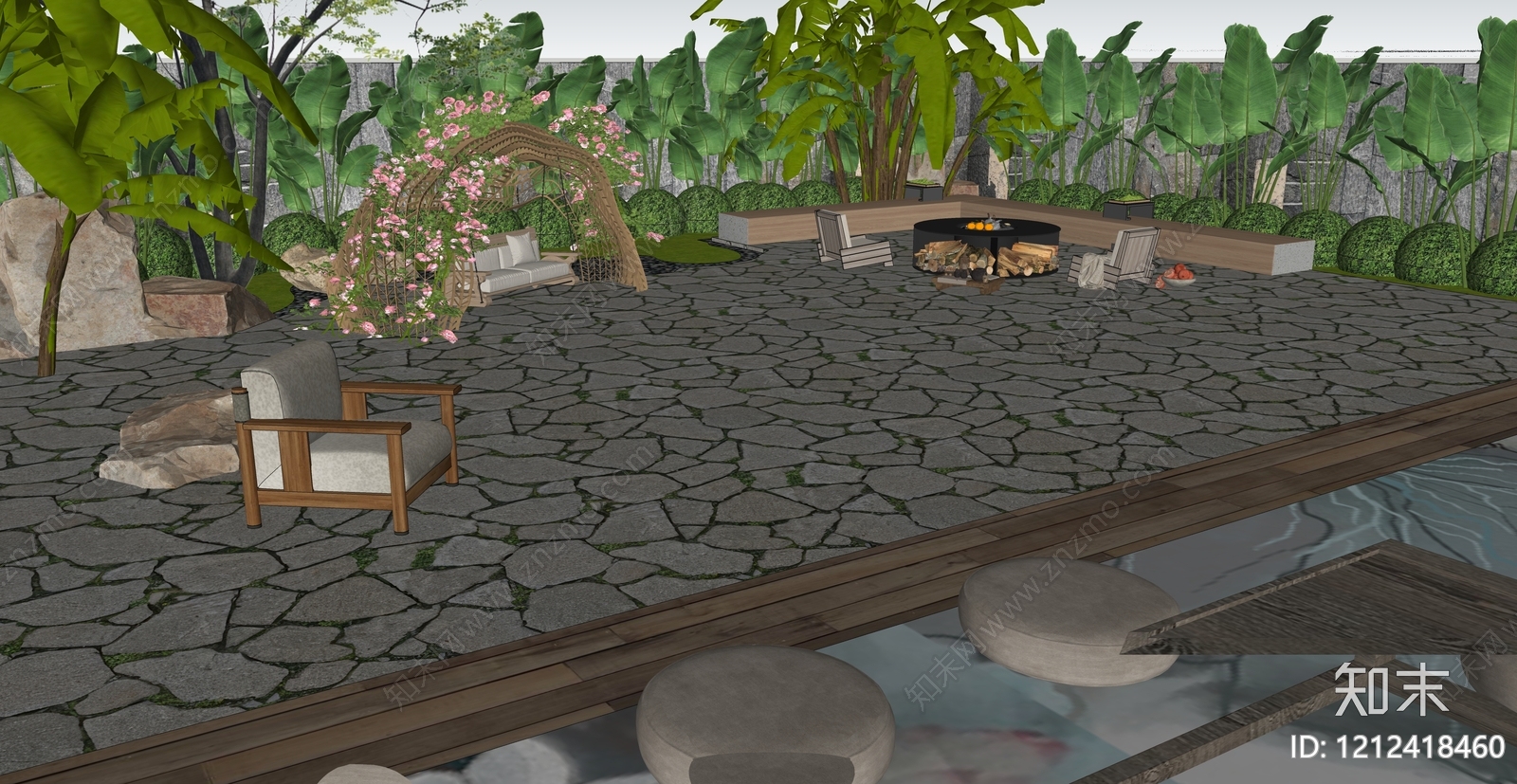 新中式别墅庭院SU模型下载【ID:1212418460】