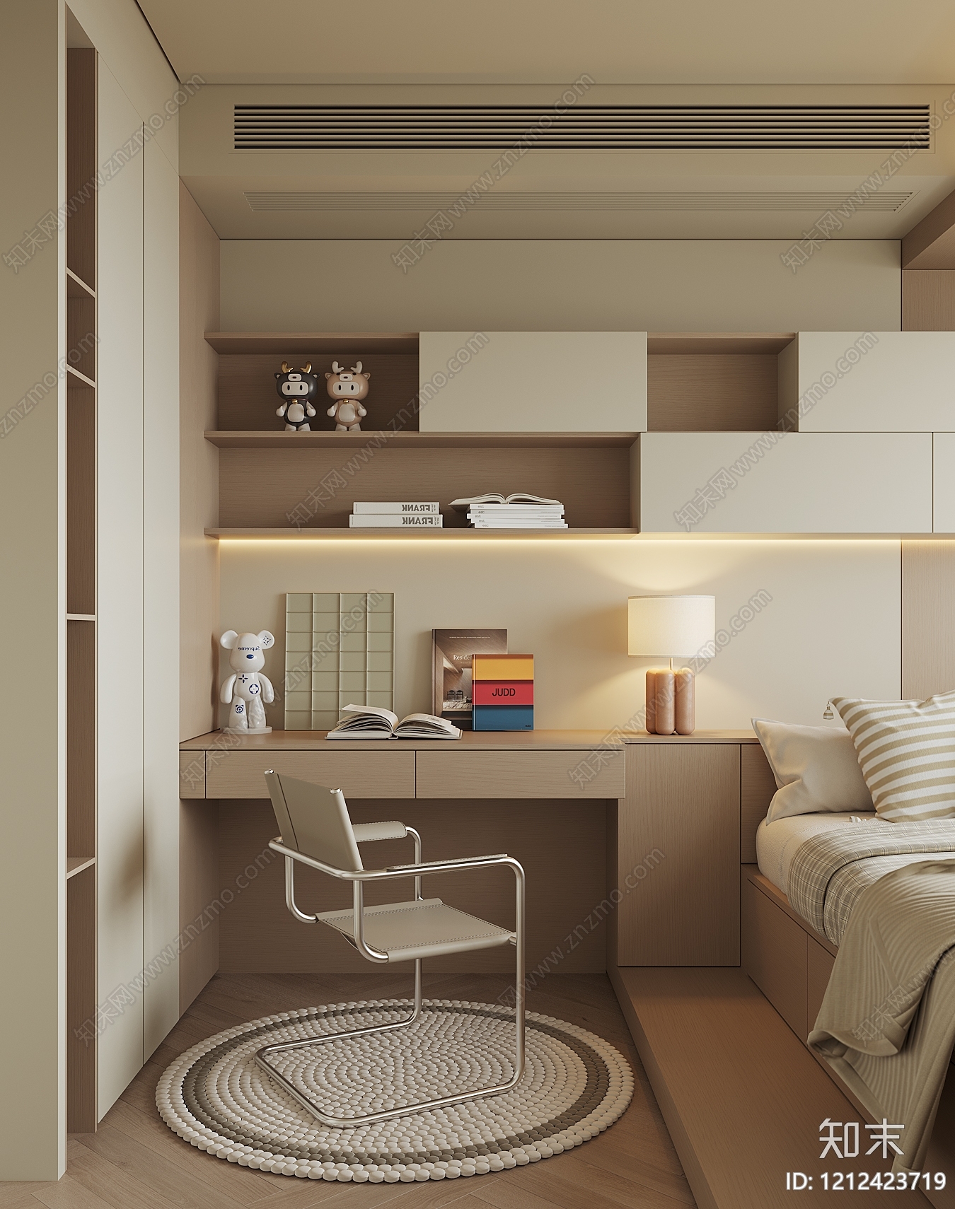 奶油风榻榻米卧室3D模型下载【ID:1212423719】