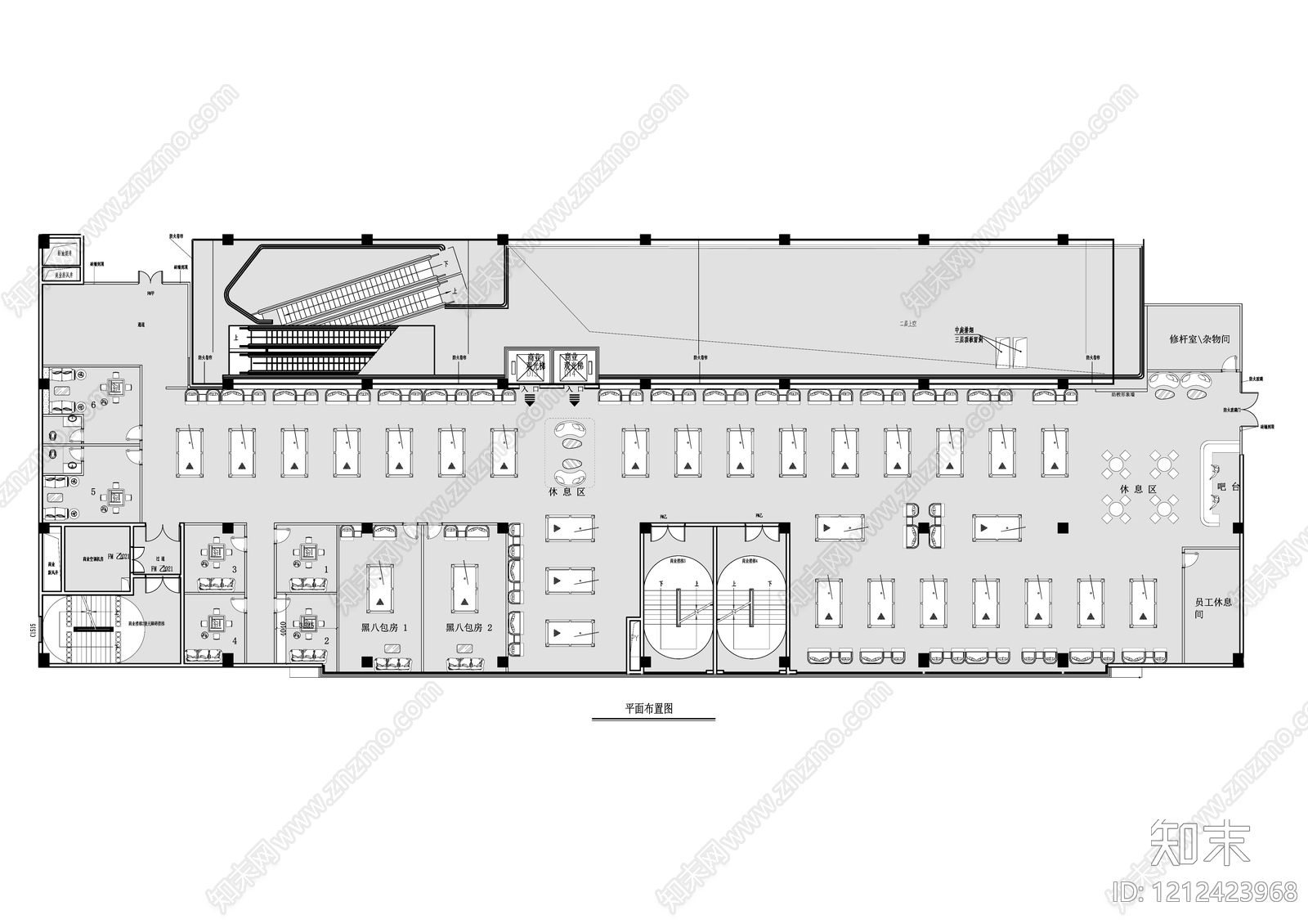 现代台球厅施工图下载【ID:1212423968】
