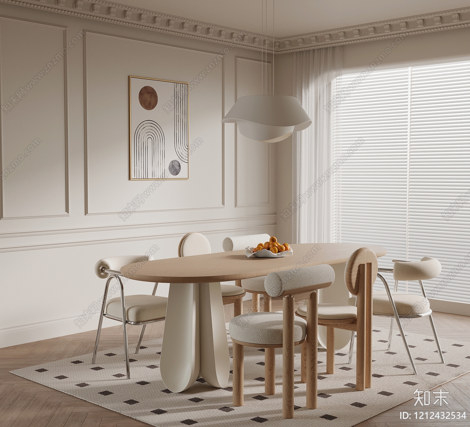 奶油风家居餐厅3D模型下载【ID:1212432534】