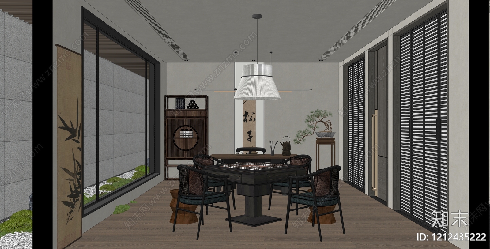 新中式棋牌室SU模型下载【ID:1212435222】