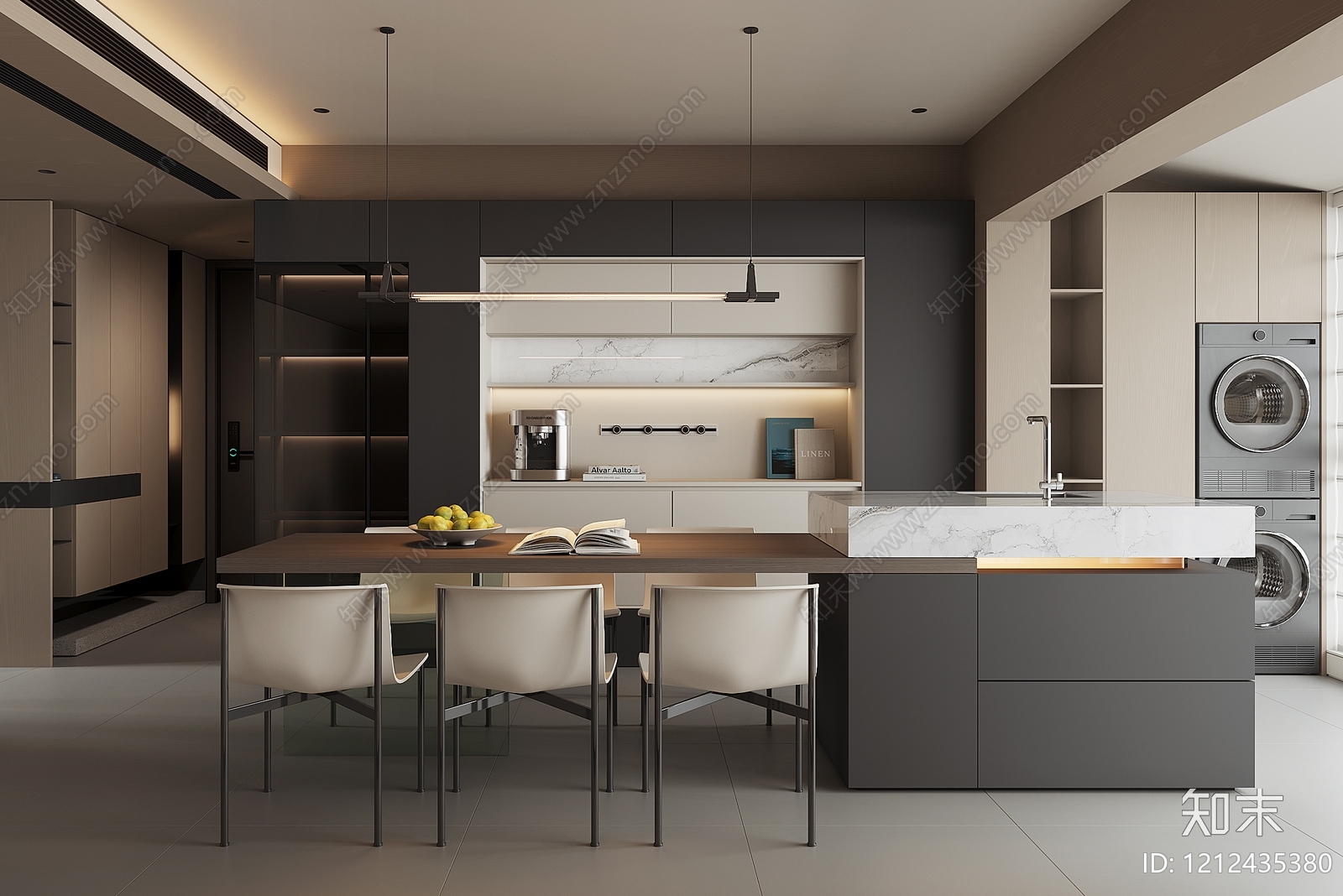 现代简约大平层客餐厅3D模型下载【ID:1212435380】