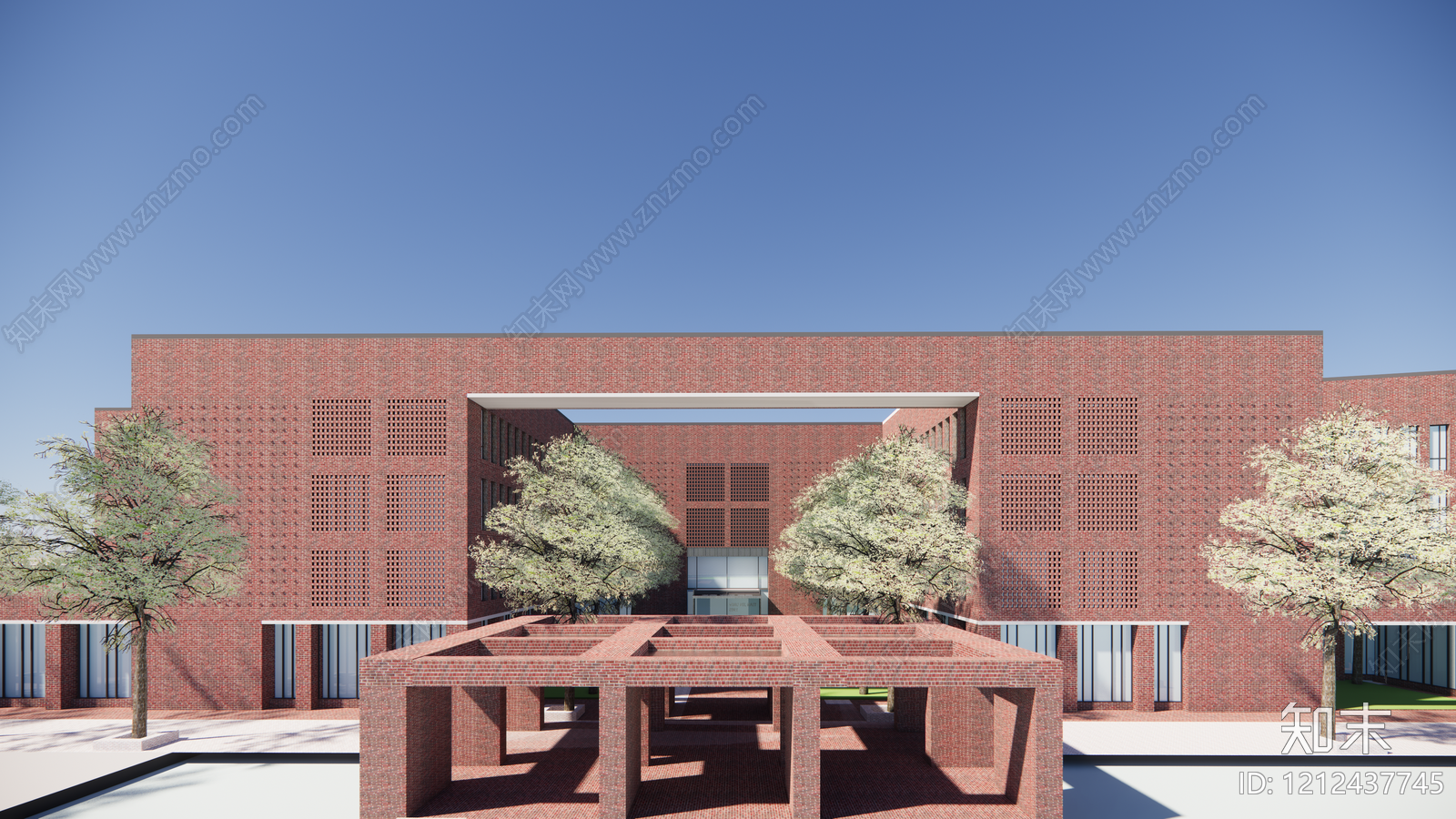 现代主义学校建筑SU模型下载【ID:1212437745】