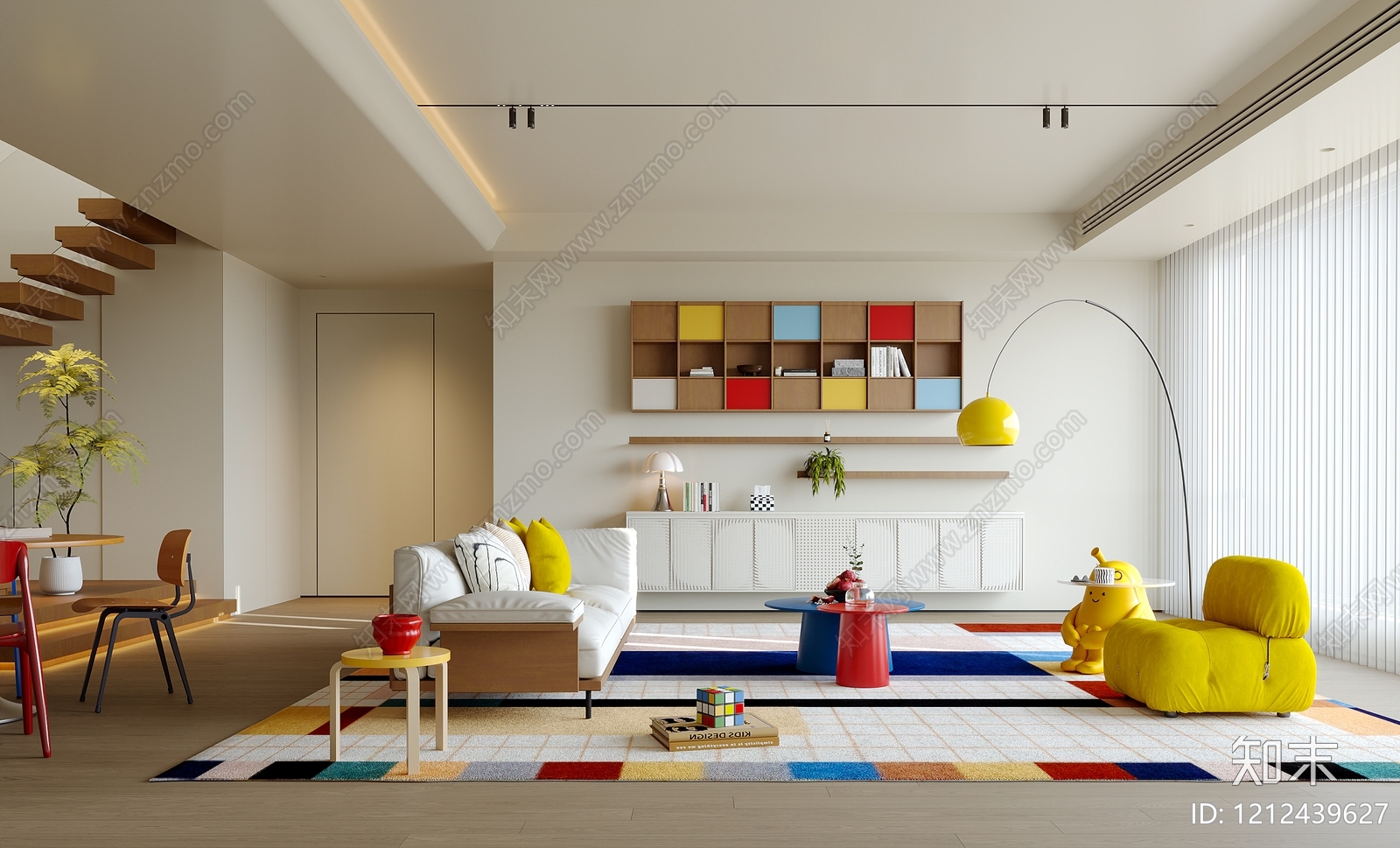 现代简约（孟菲斯风格）挑空客厅3D模型下载【ID:1212439627】