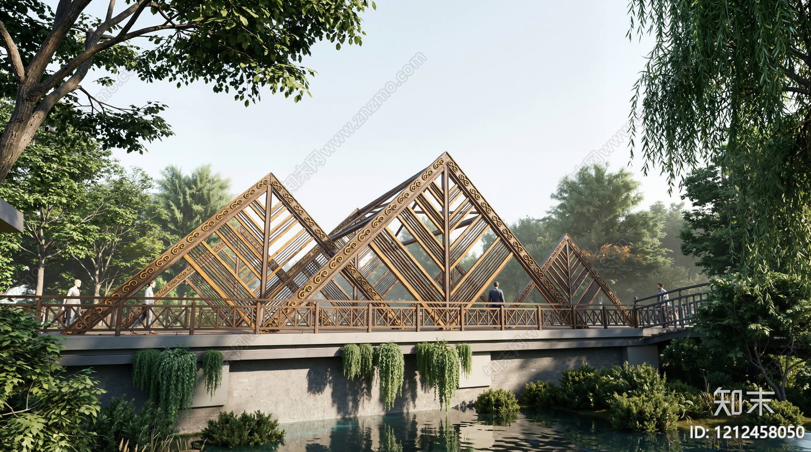 新中式大桥SU模型下载【ID:1212458050】