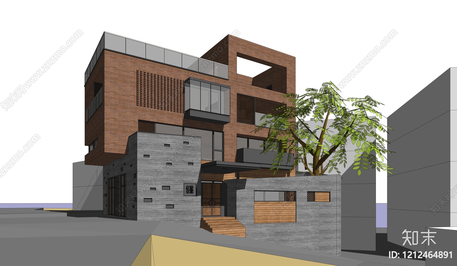 新中式民宿建筑SU模型下载【ID:1212464891】