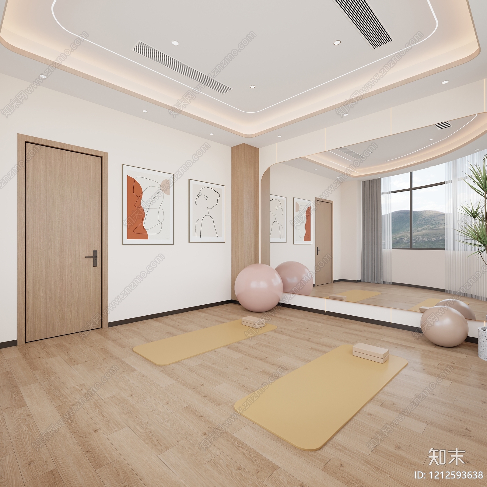 奶油风瑜伽室3D模型下载【ID:1212593638】