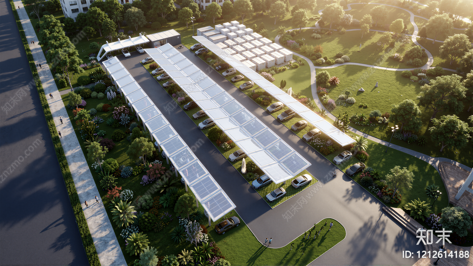 现代主义户外停车场3D模型下载【ID:1212614188】