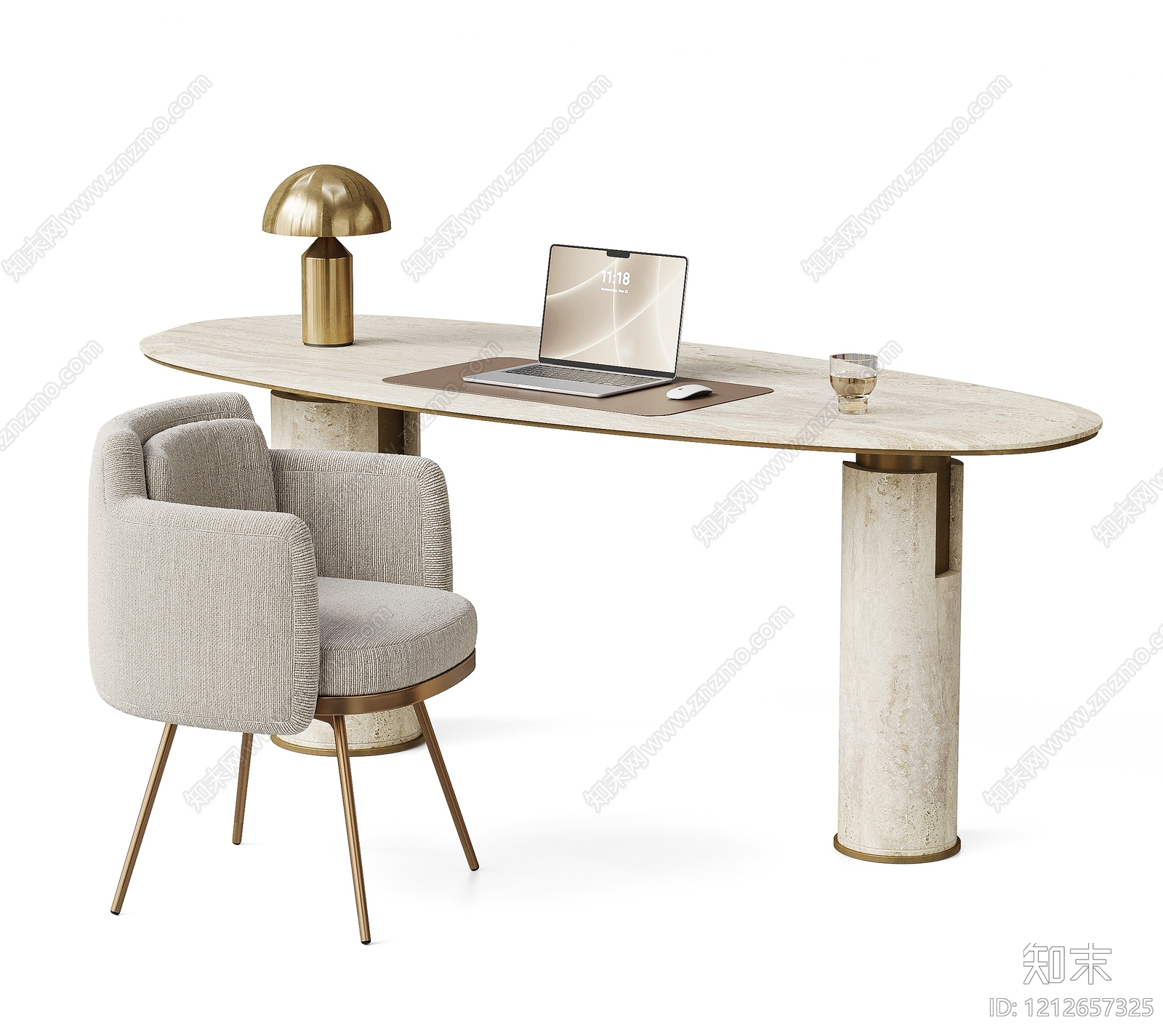意式轻奢书桌椅3D模型下载【ID:1212657325】