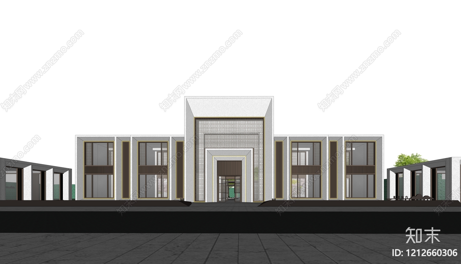 新中式售楼处建筑SU模型下载【ID:1212660306】