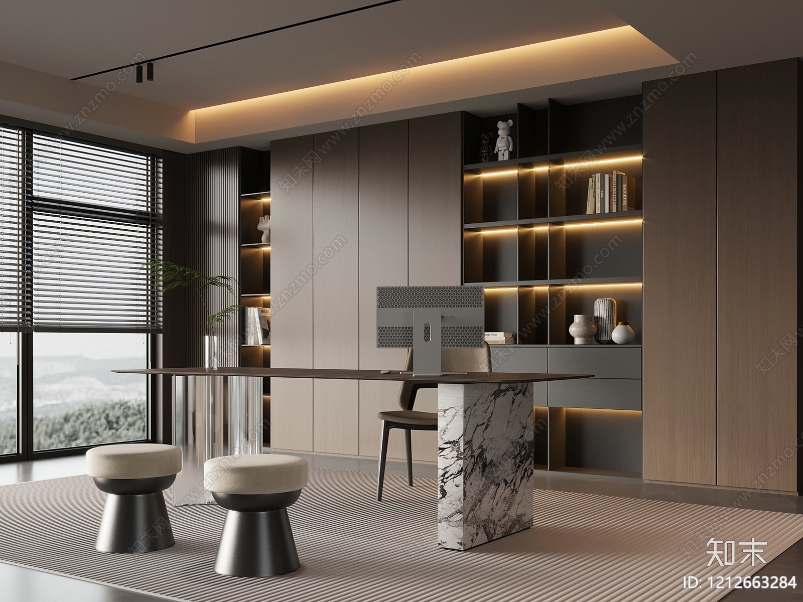 现代极简书房3D模型下载【ID:1212663284】