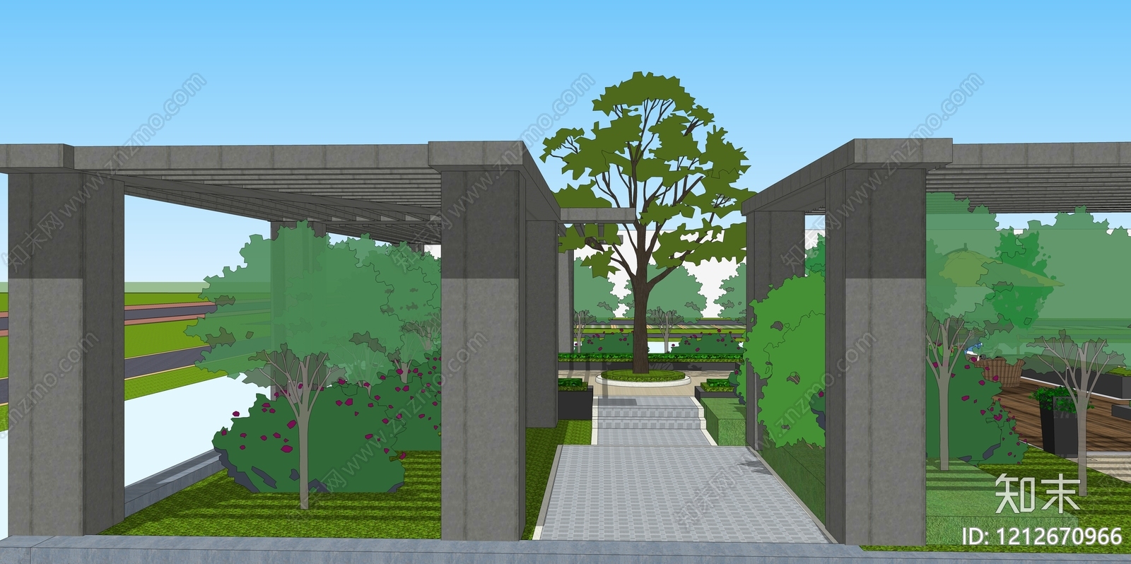 现代简约景观屋顶花园SU模型下载【ID:1212670966】