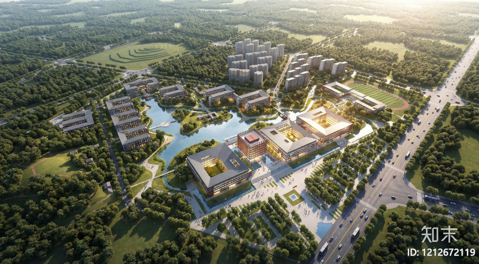 新中式学校建筑SU模型下载【ID:1212672119】