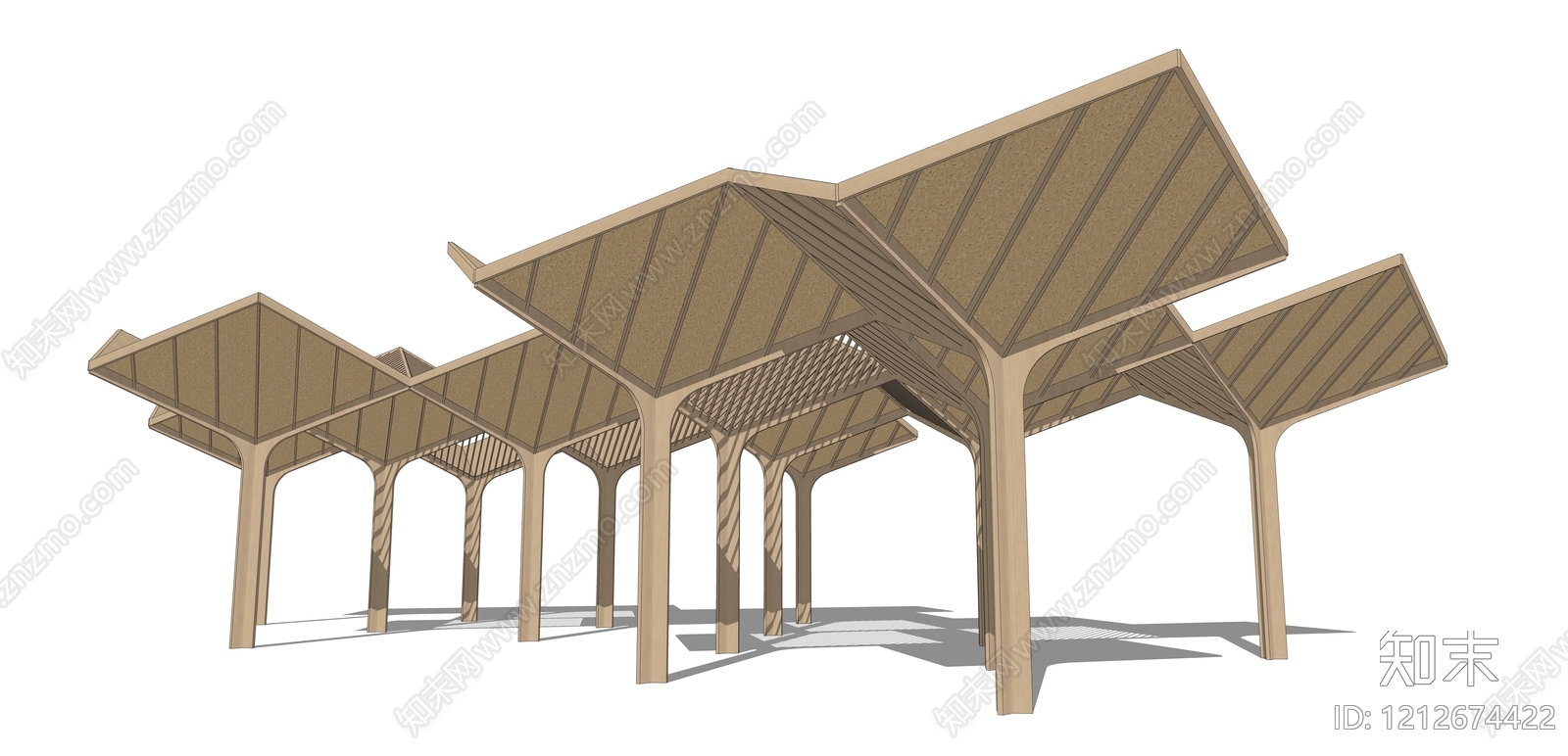 原木风廊架空间SU模型下载【ID:1212674422】