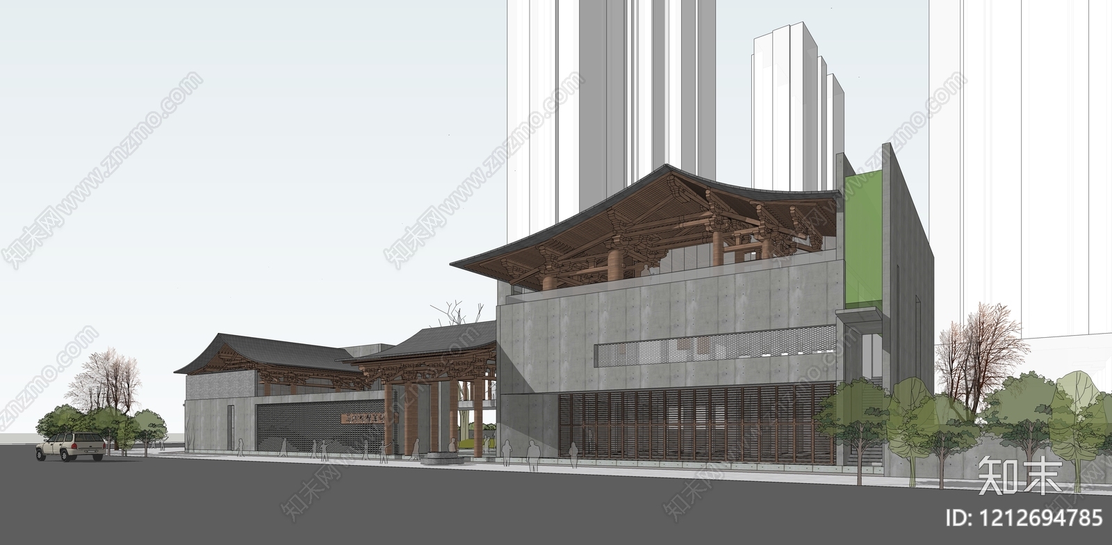 新中式寺庙建筑SU模型下载【ID:1212694785】