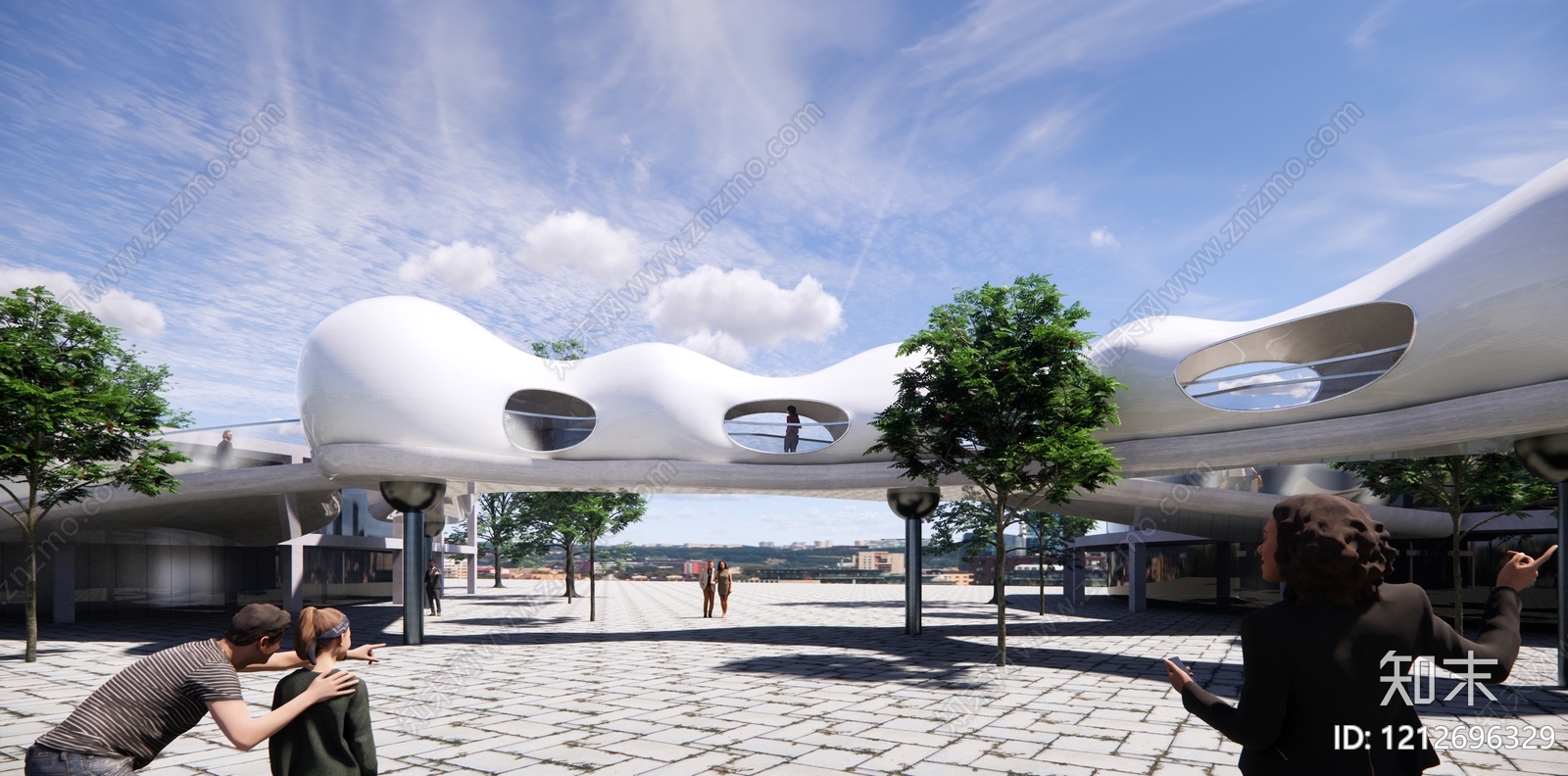 参数化设计连廊SU模型下载【ID:1212696329】