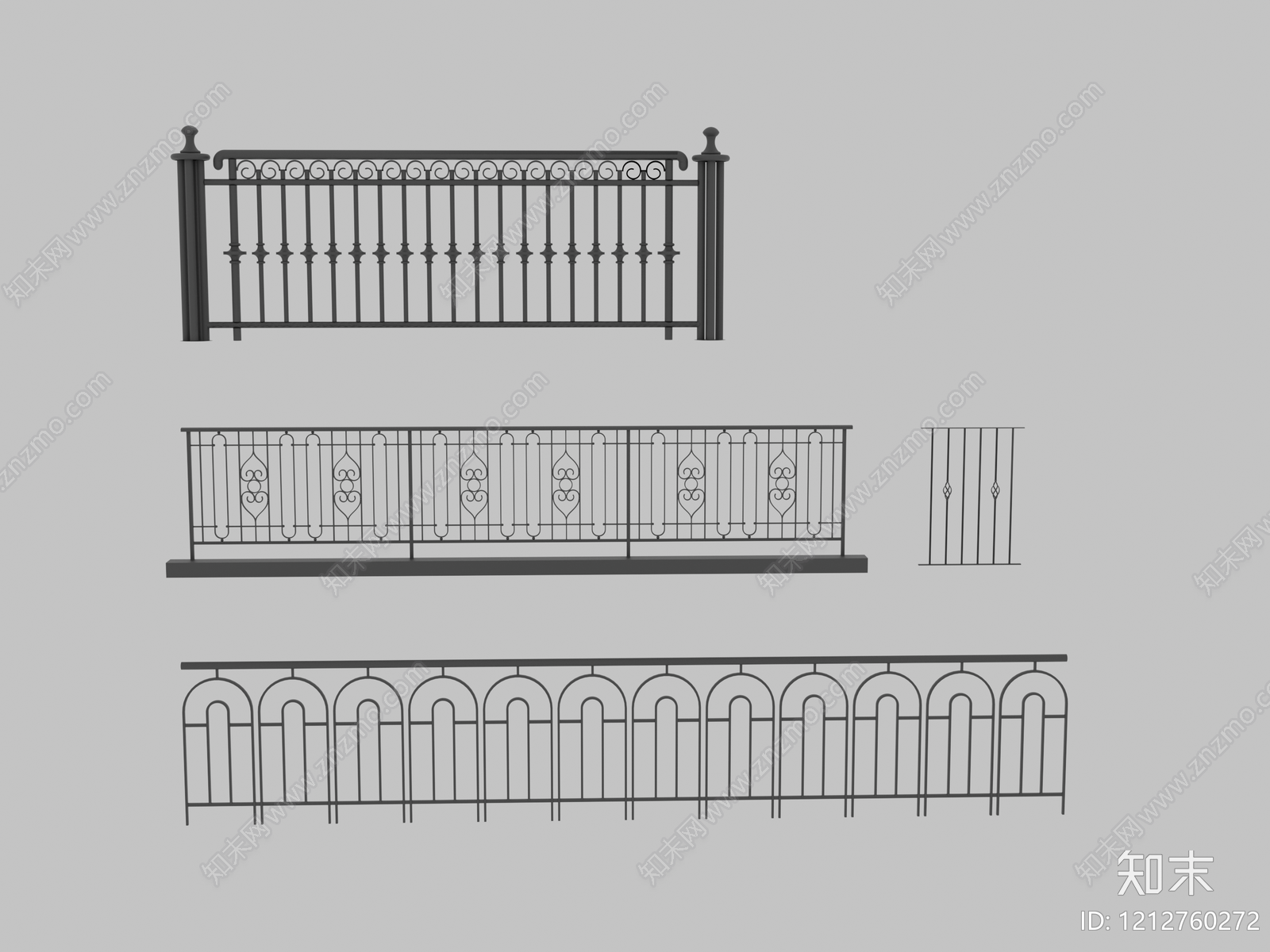 欧式铁艺栏杆3D模型下载【ID:1212760272】