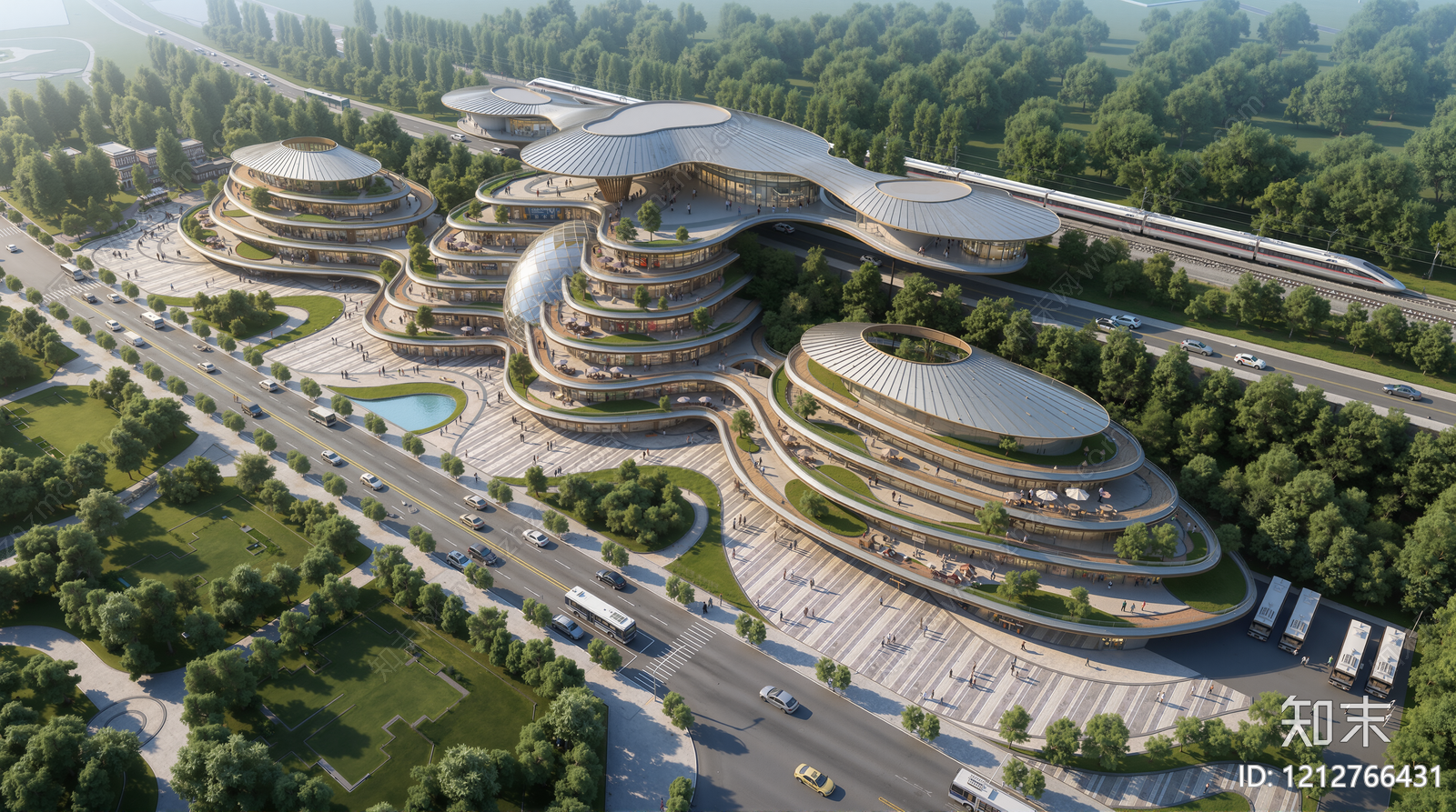 新中式火车站SU模型下载【ID:1212766431】