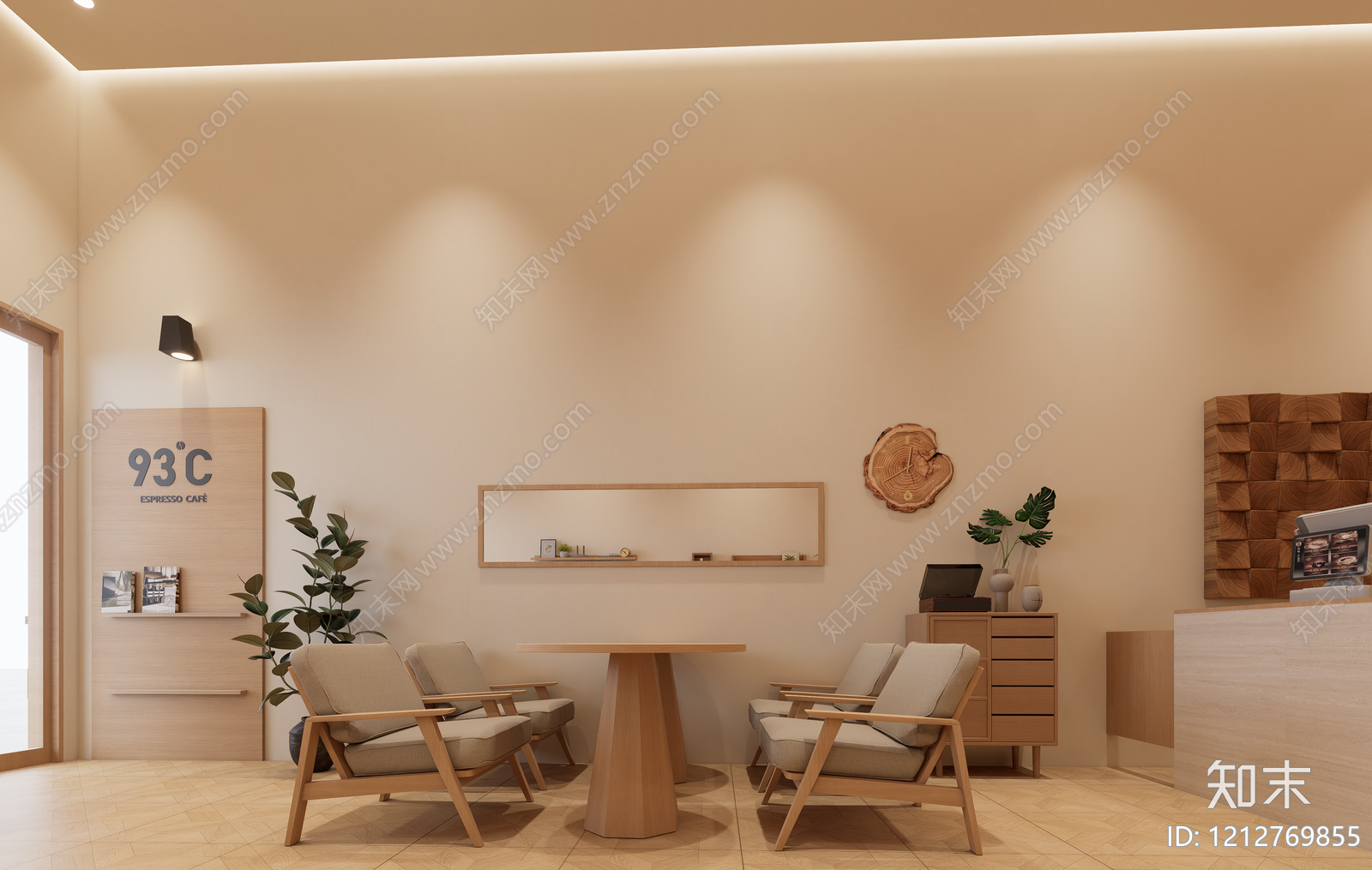 原木奶油风咖啡厅SU模型下载【ID:1212769855】