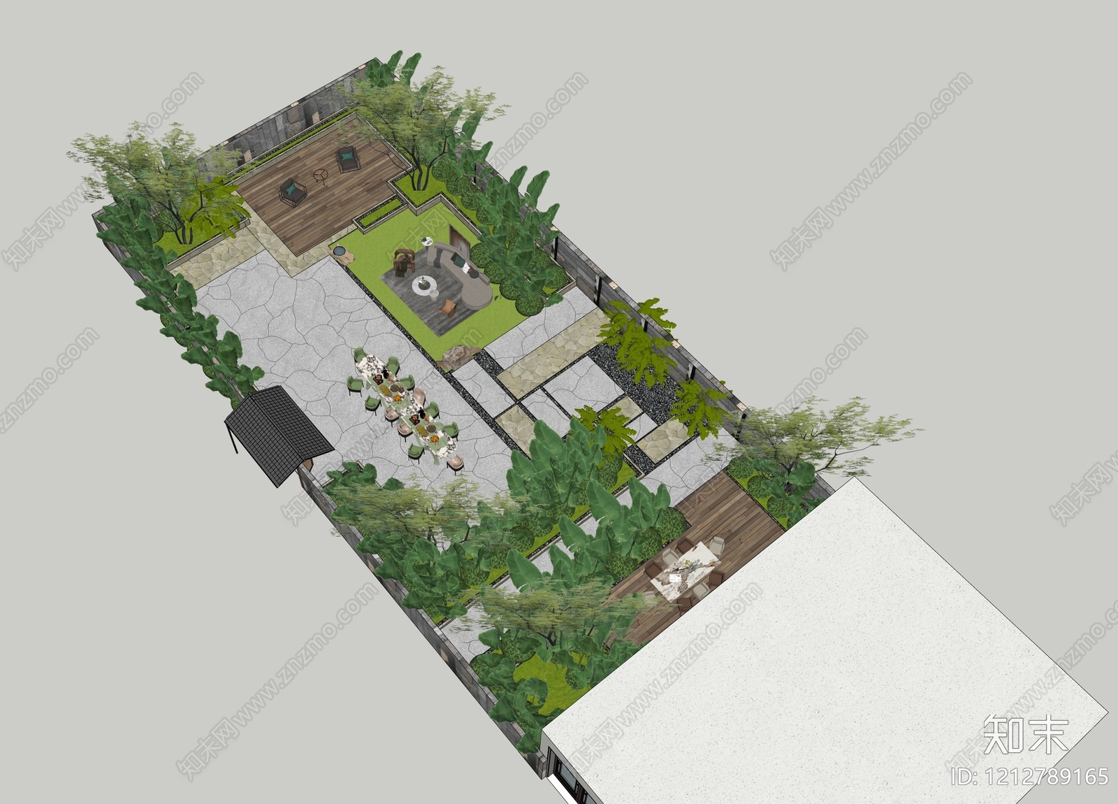 新中式别墅庭院SU模型下载【ID:1212789165】