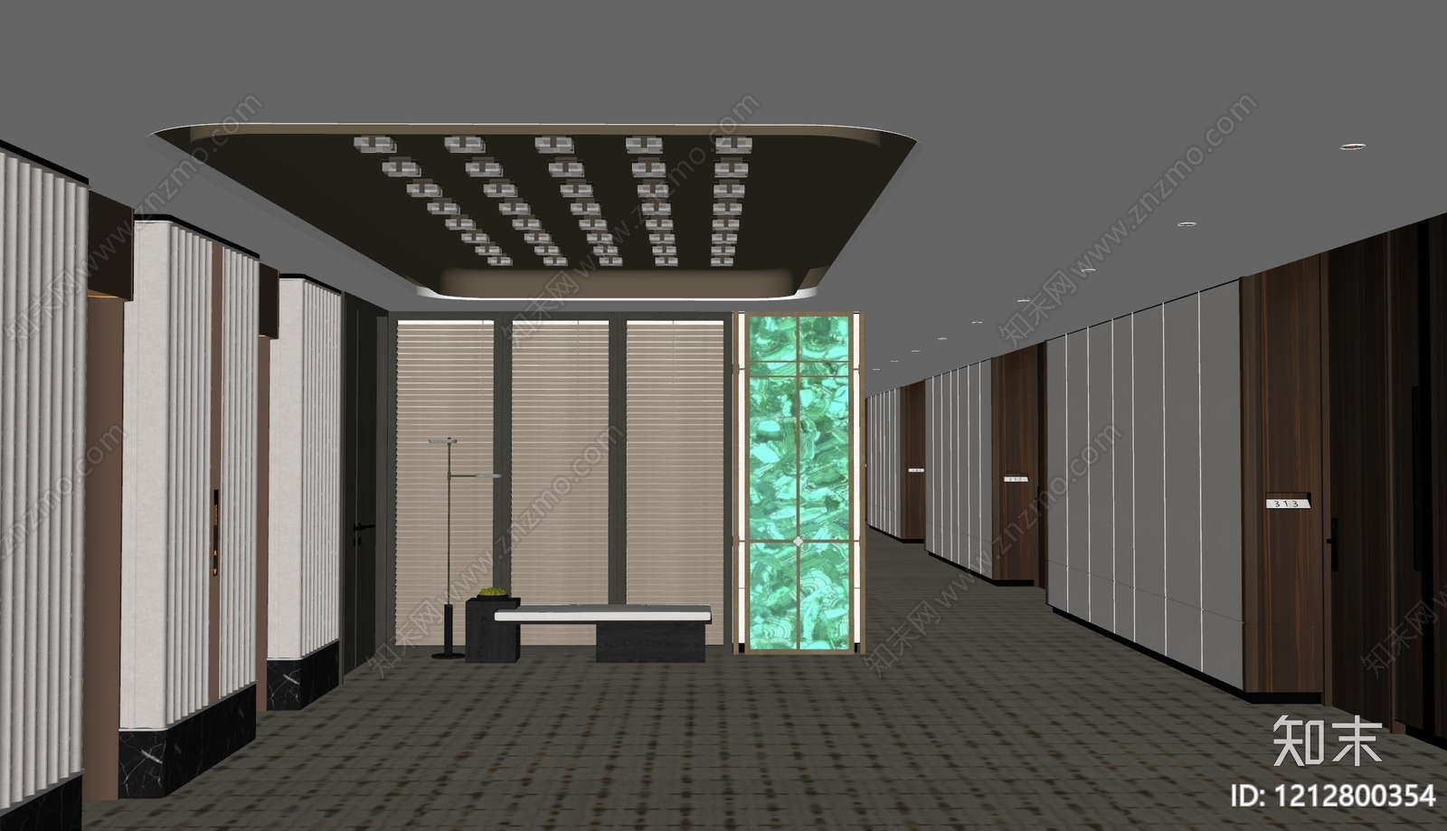 现代简约酒店走廊SU模型下载【ID:1212800354】