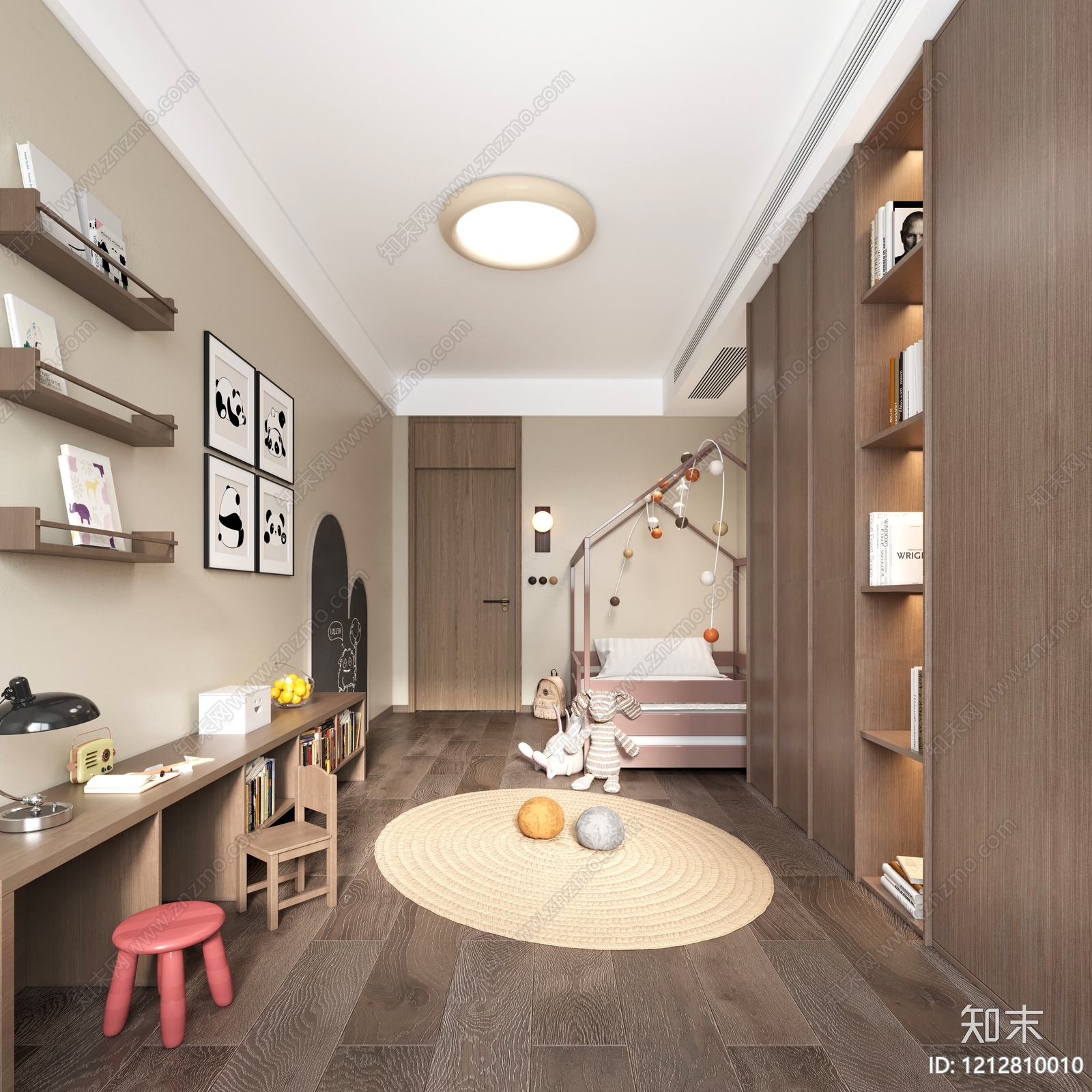 奶油风通用儿童房3D模型下载【ID:1212810010】