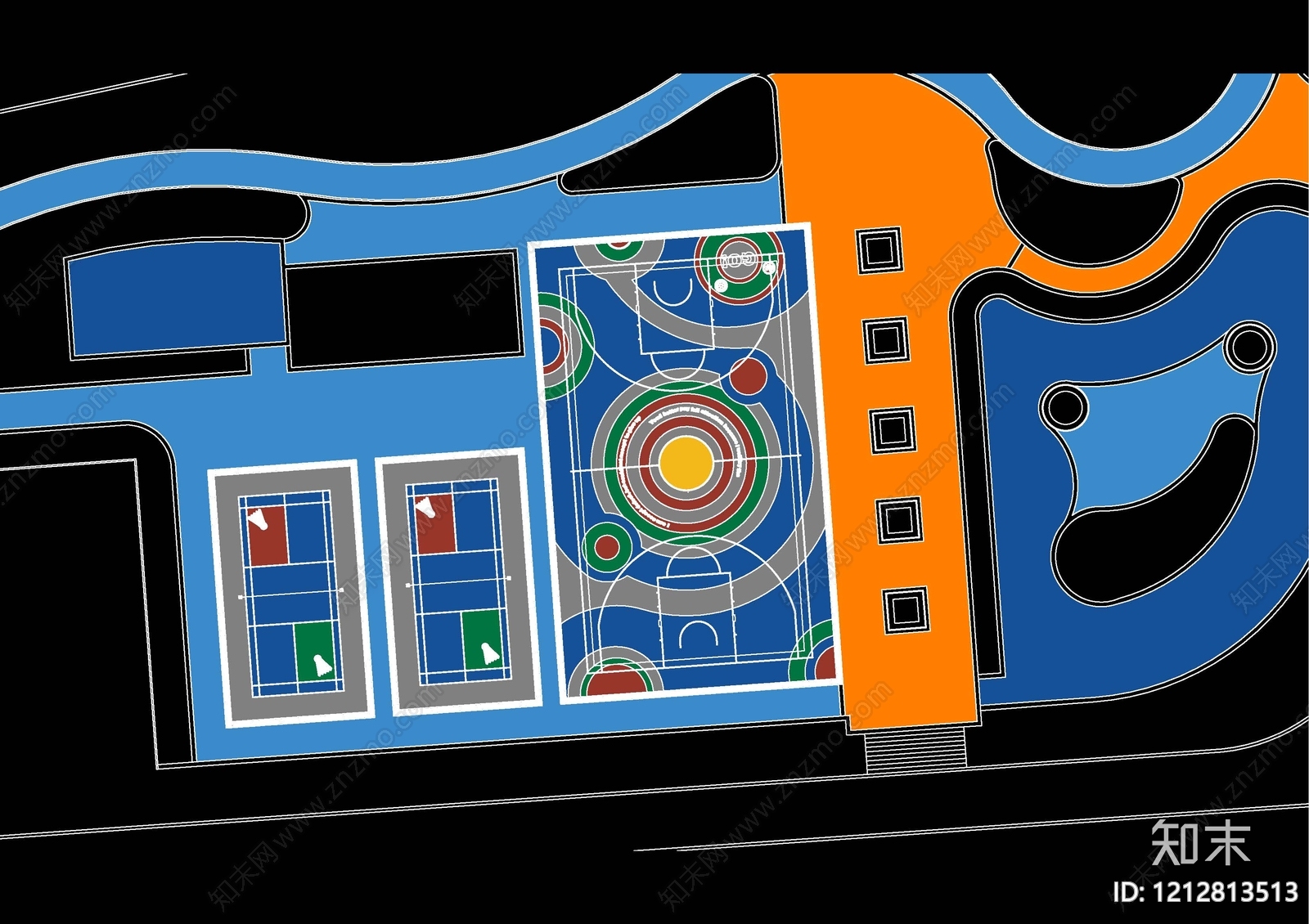 现代篮球场施工图下载【ID:1212813513】