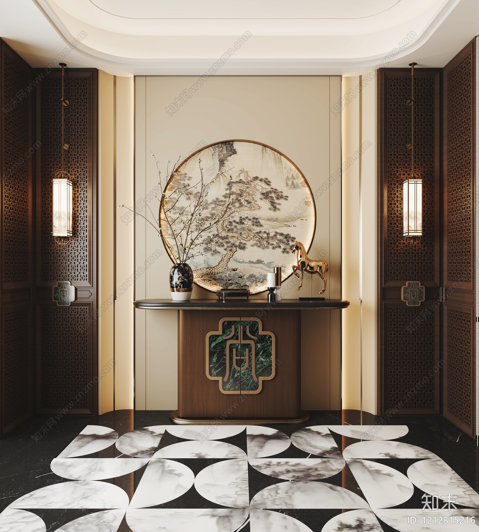 新中式玄关3D模型下载【ID:1212815216】
