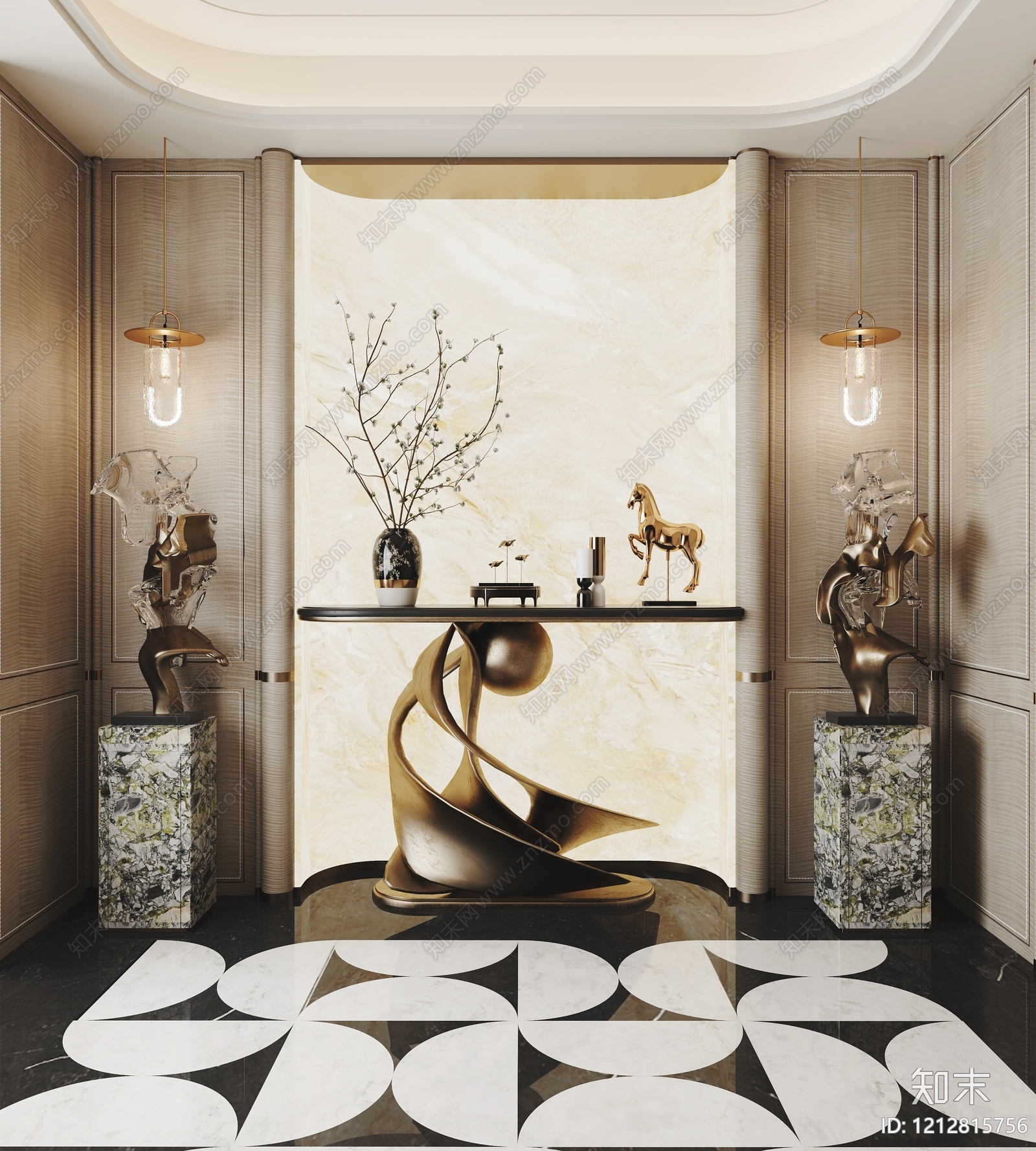现代轻奢玄关3D模型下载【ID:1212815756】
