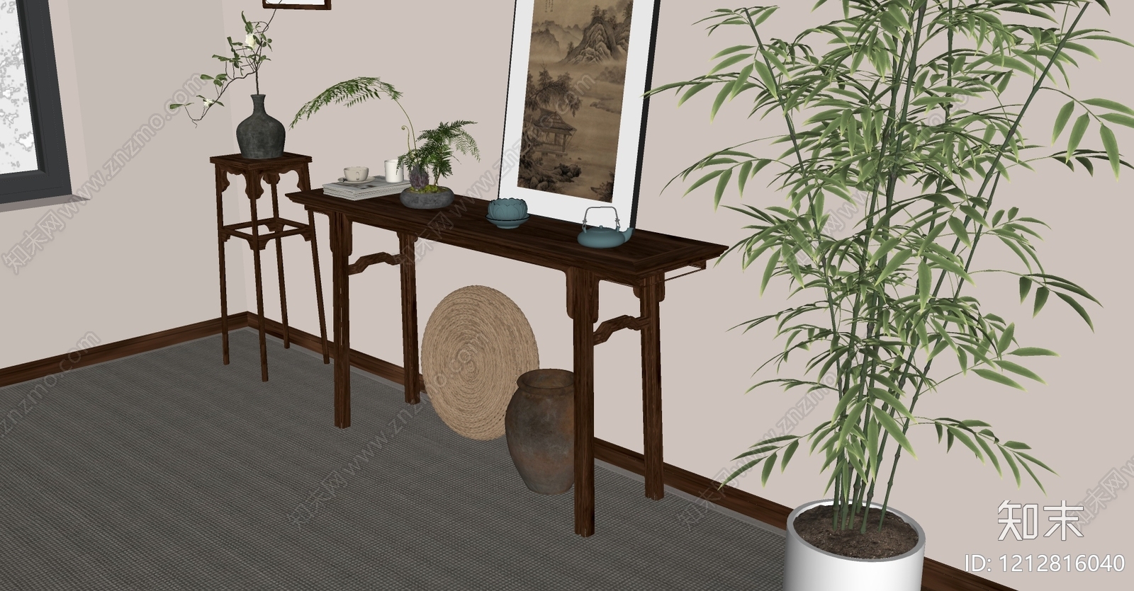 新中式条案SU模型下载【ID:1212816040】