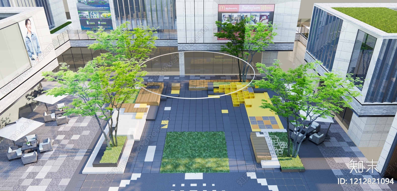 现代简约商业综合体景观SU模型下载【ID:1212821094】
