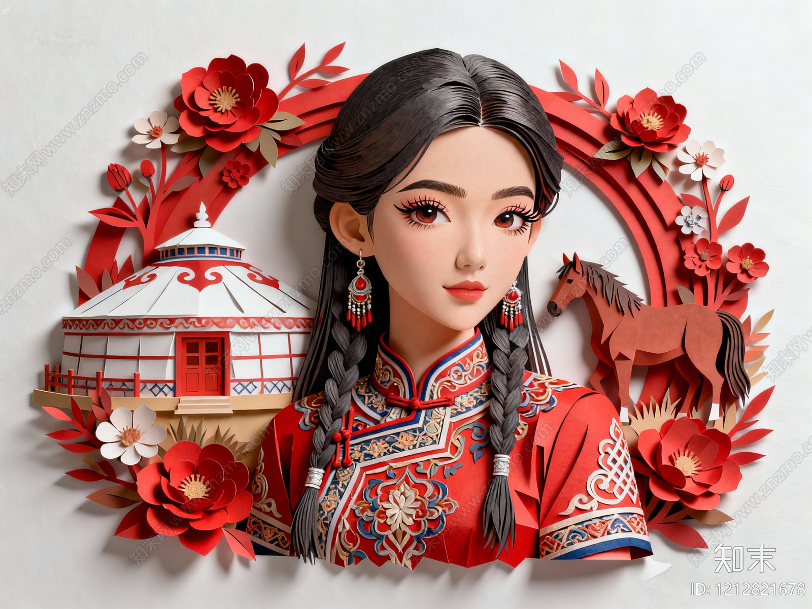 剪纸艺术风儿童挂画3D模型下载【ID:1212821678】