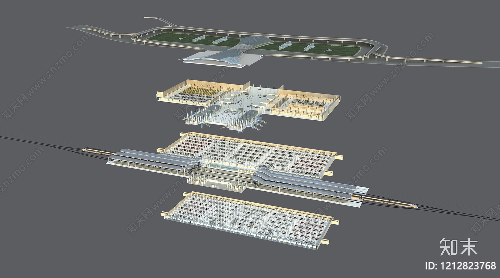 现代主义车站外观3D模型下载【ID:1212823768】