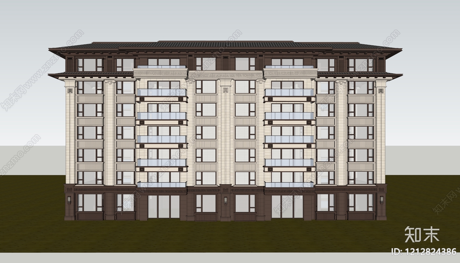 新中式多层住宅SU模型下载【ID:1212824386】