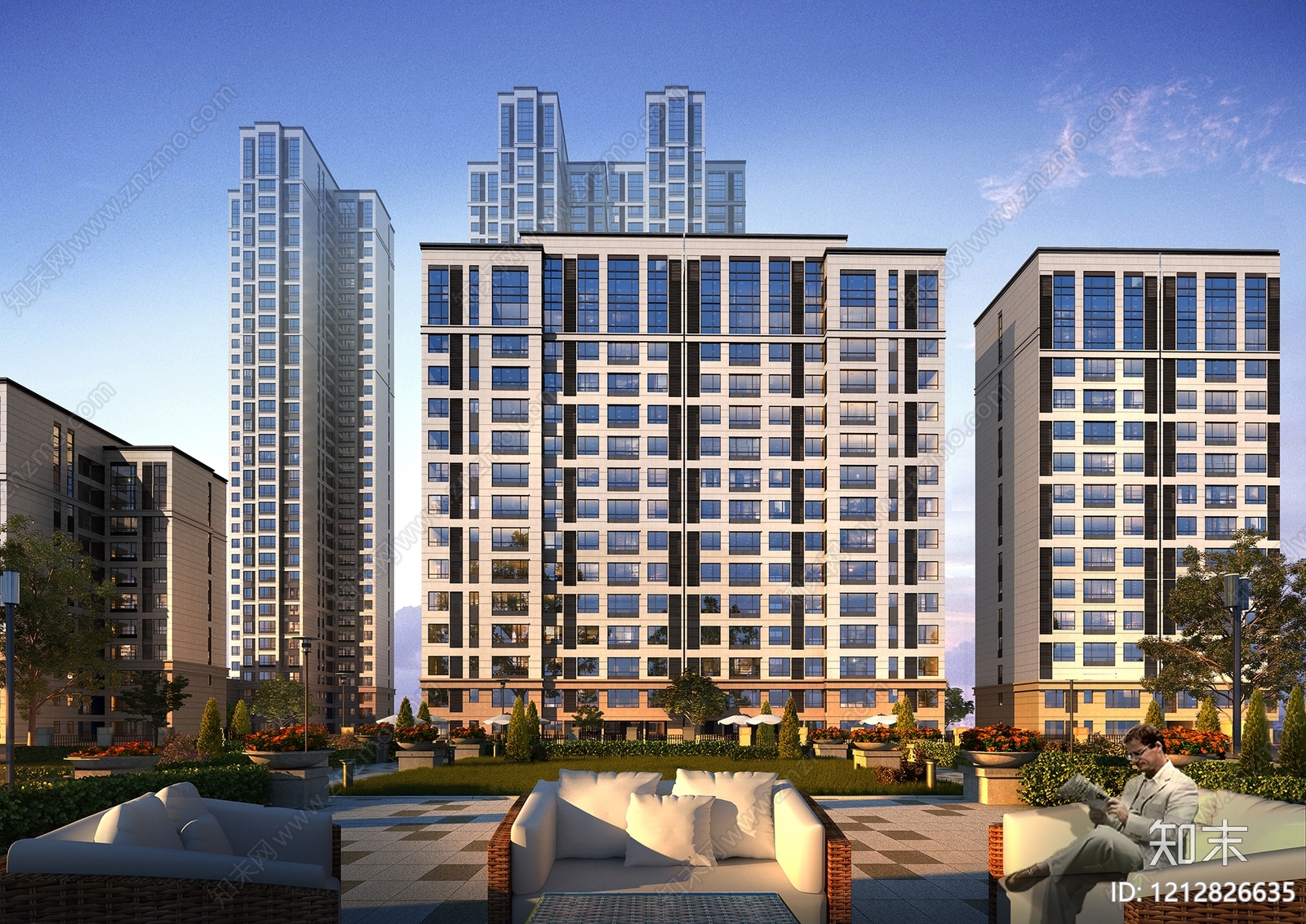 现代主义小高层住宅楼3D模型下载【ID:1212826635】