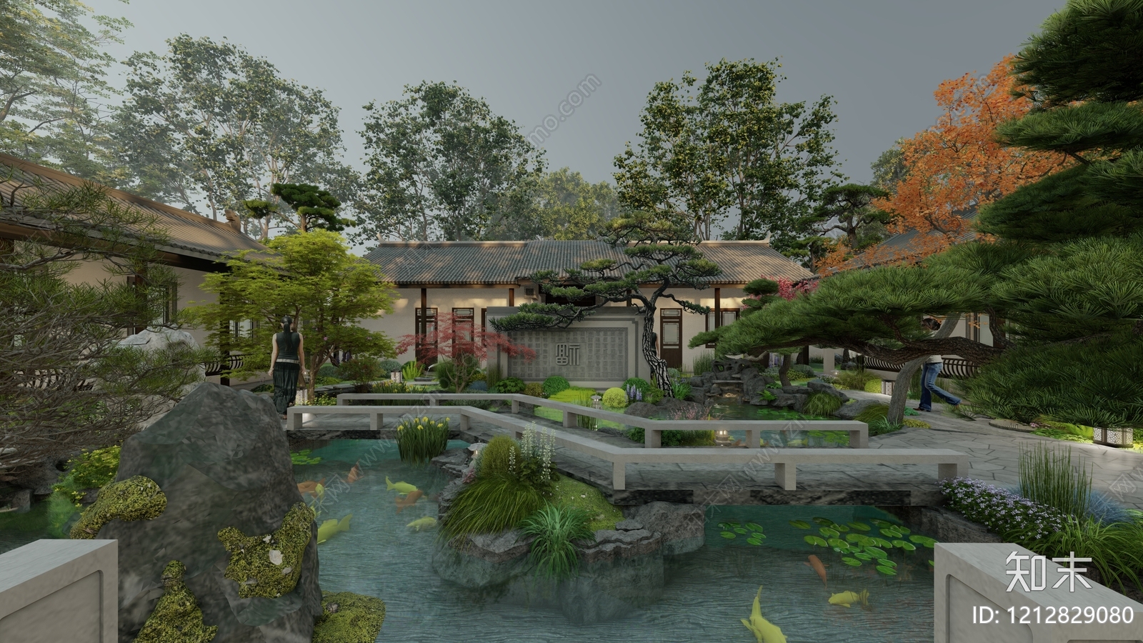 新中式别墅庭院SU模型下载【ID:1212829080】