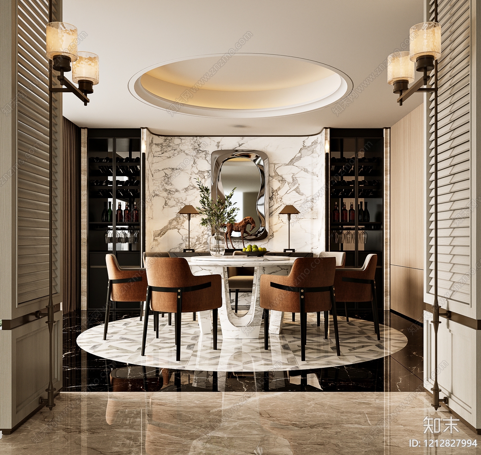 意式轻奢别墅餐厅3D模型下载【ID:1212827994】