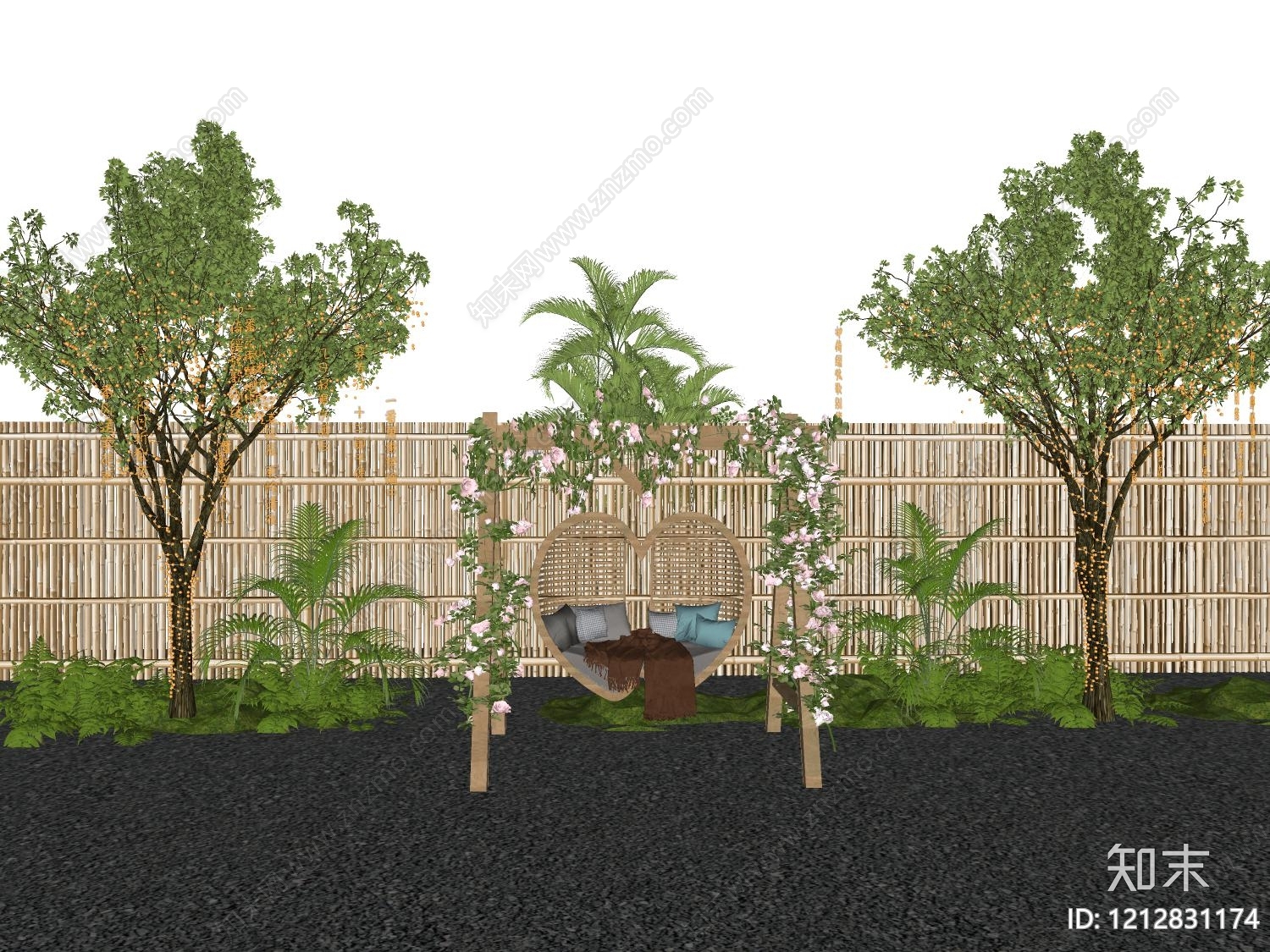 新中式景观景墙SU模型下载【ID:1212831174】