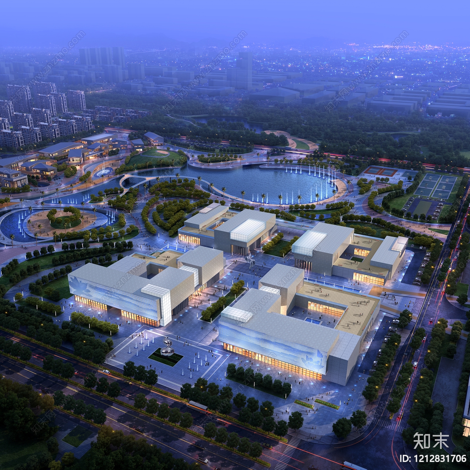 现代主义鸟瞰规划3D模型下载【ID:1212831706】