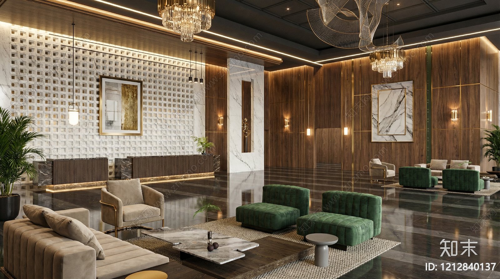 现代轻奢酒店大堂SU模型下载【ID:1212840137】