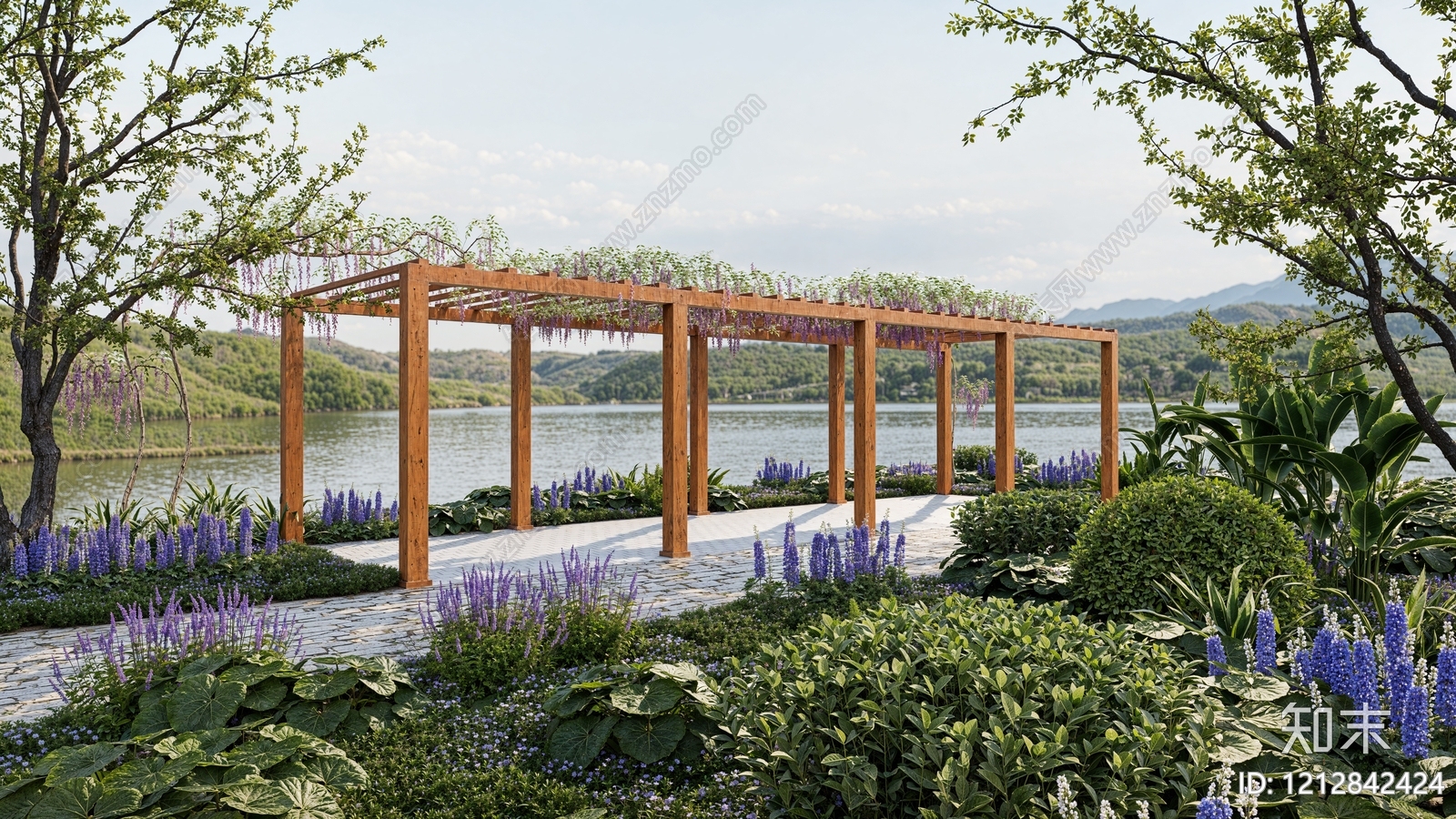 新中式景观廊架空间SU模型下载【ID:1212842424】