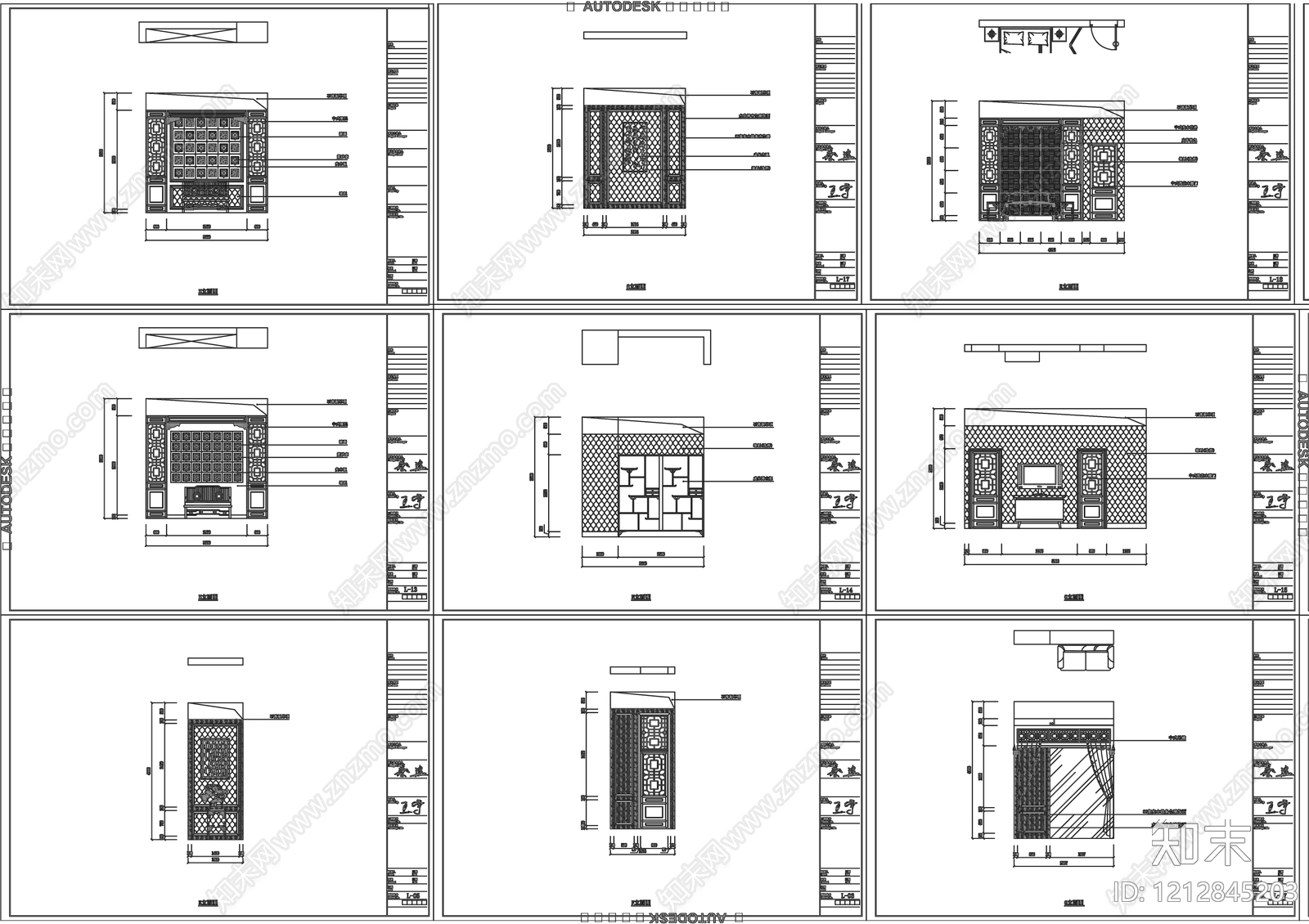 新中式茶馆施工图下载【ID:1212845203】
