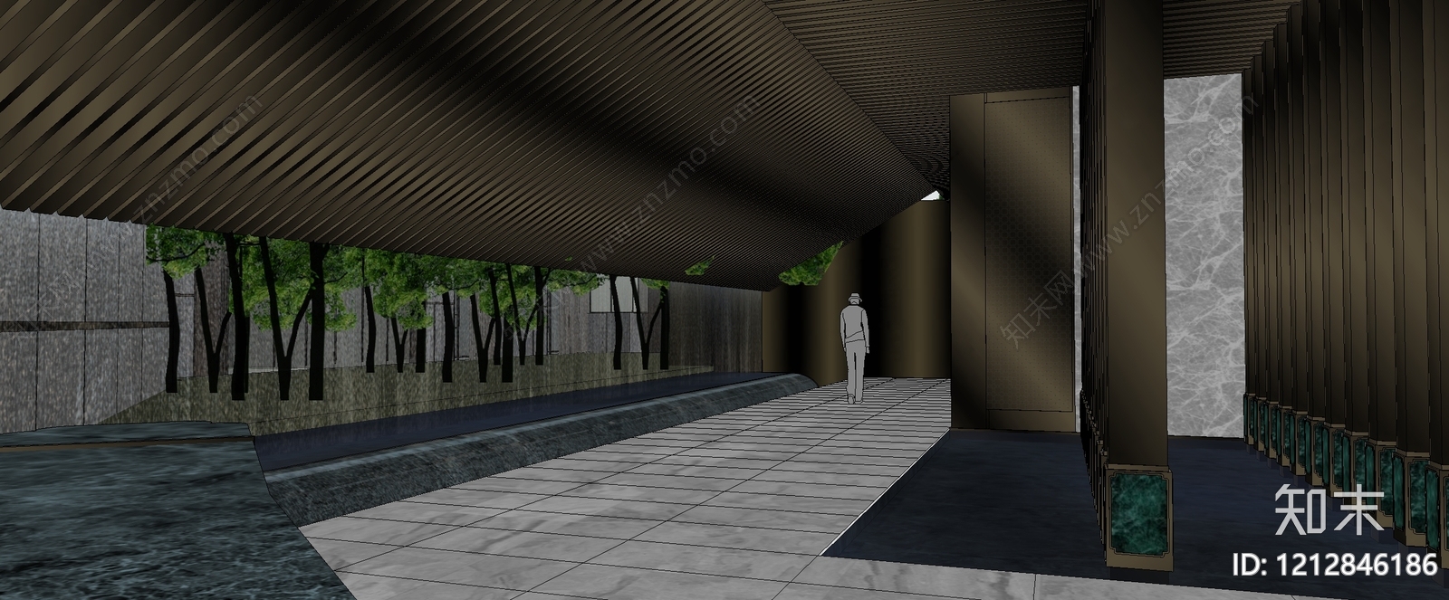 新中式售楼处建筑SU模型下载【ID:1212846186】