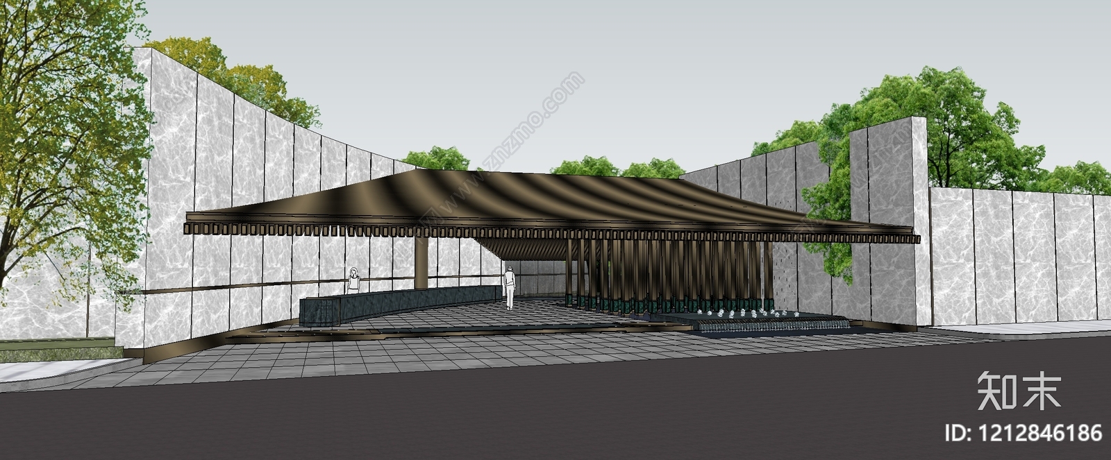 新中式售楼处建筑SU模型下载【ID:1212846186】