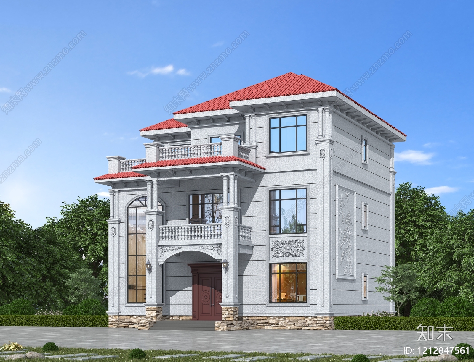 欧式别墅外观3D模型下载【ID:1212847561】