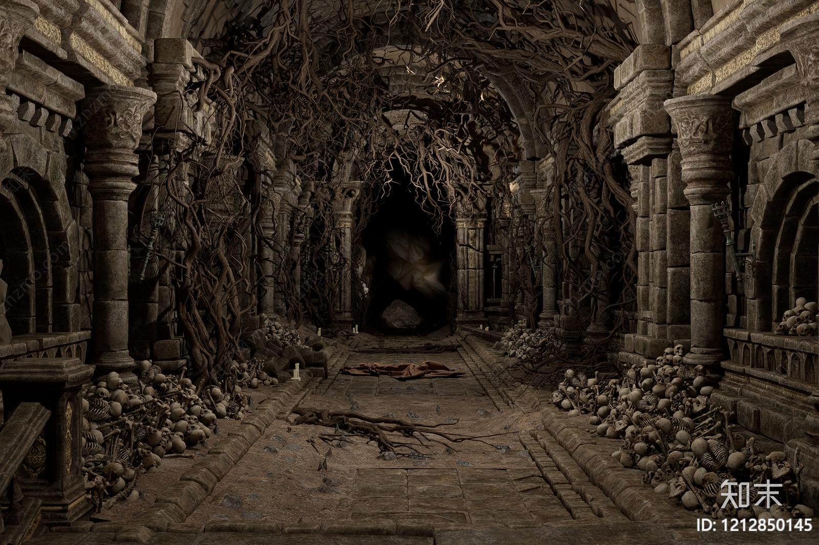 哥特式复古废墟风地下室3D模型下载【ID:1212850145】