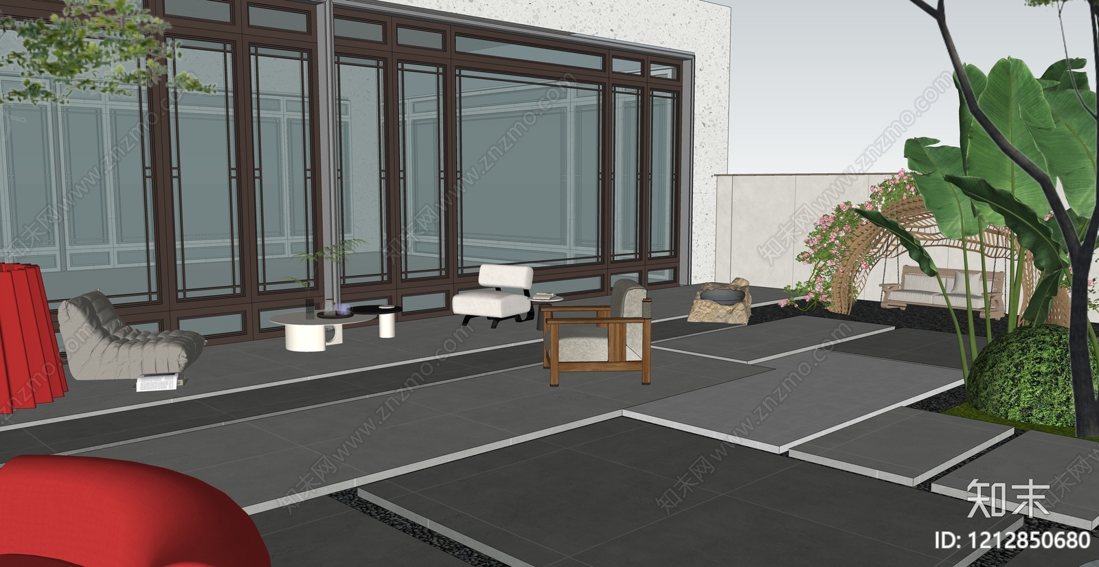 新中式景观别墅庭院SU模型下载【ID:1212850680】